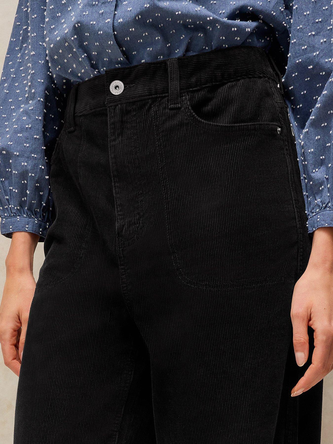 Image 4 of 5 of White Stuff Womens Tia Wide Leg Mid Rise Cord Trousers - Black