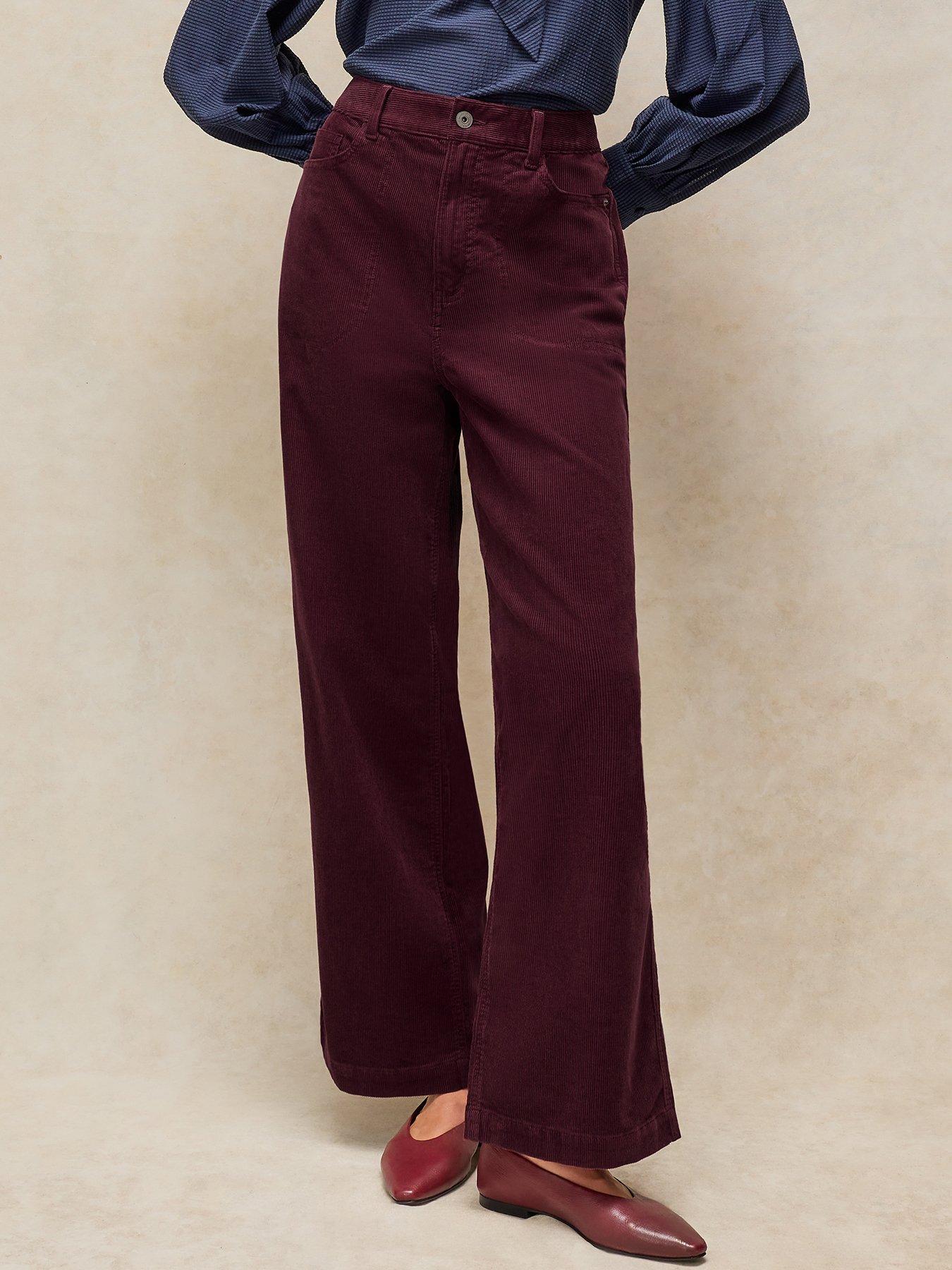 Image 1 of 5 of White Stuff Womens Tia Wide Leg Mid-Rise Cord Trousers - Purple