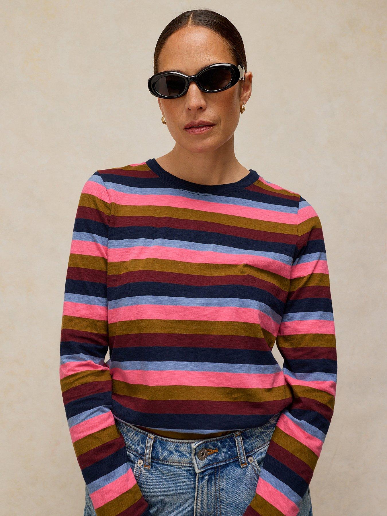 Image 1 of 6 of White Stuff Clara Stripe Long Sleeve Tee - Pink
