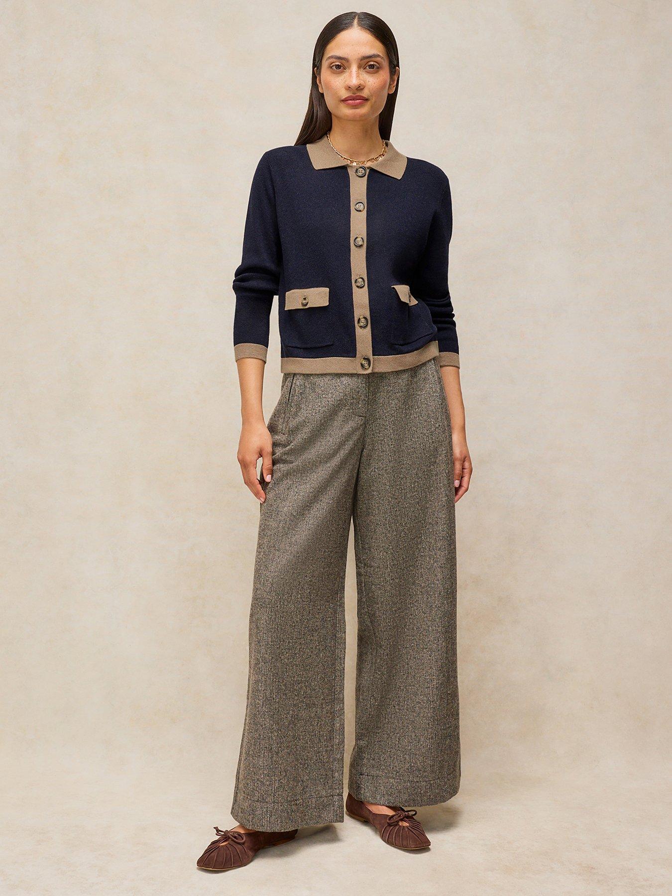 Image 3 of 5 of White Stuff Womens Charlotte Contrast Trim Button Through Cardigan - Blue