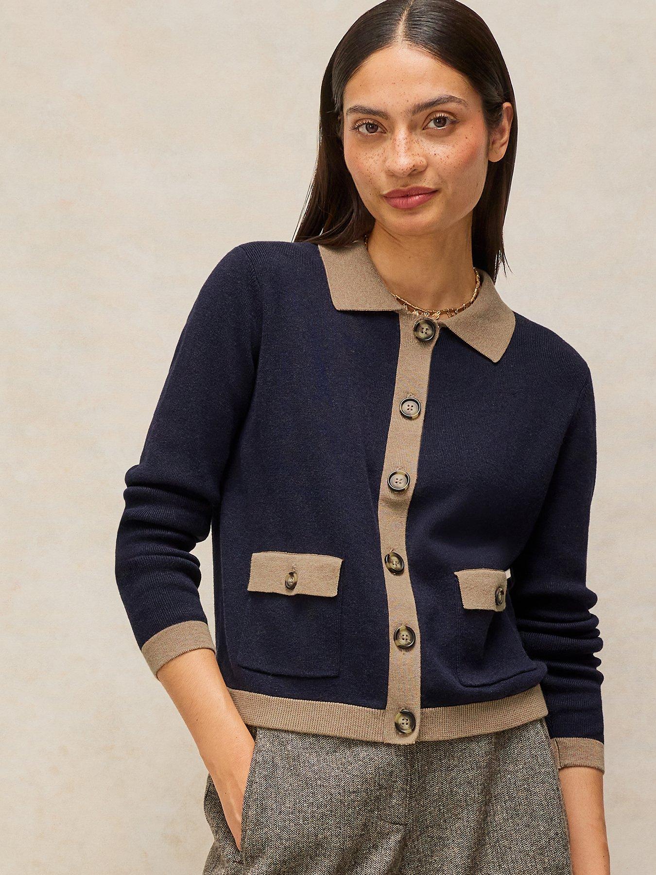 Image 4 of 5 of White Stuff Womens Charlotte Contrast Trim Button Through Cardigan - Blue