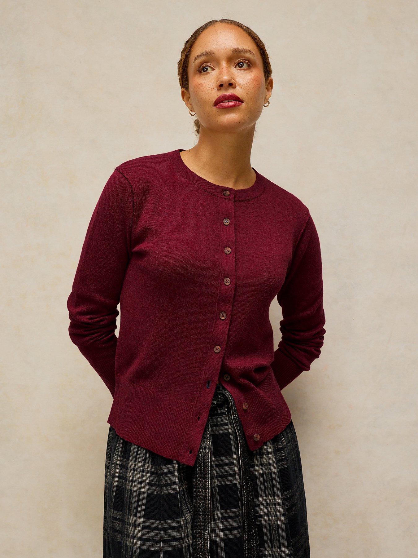 White Stuff Lois Crew Neck Cardigan - Red