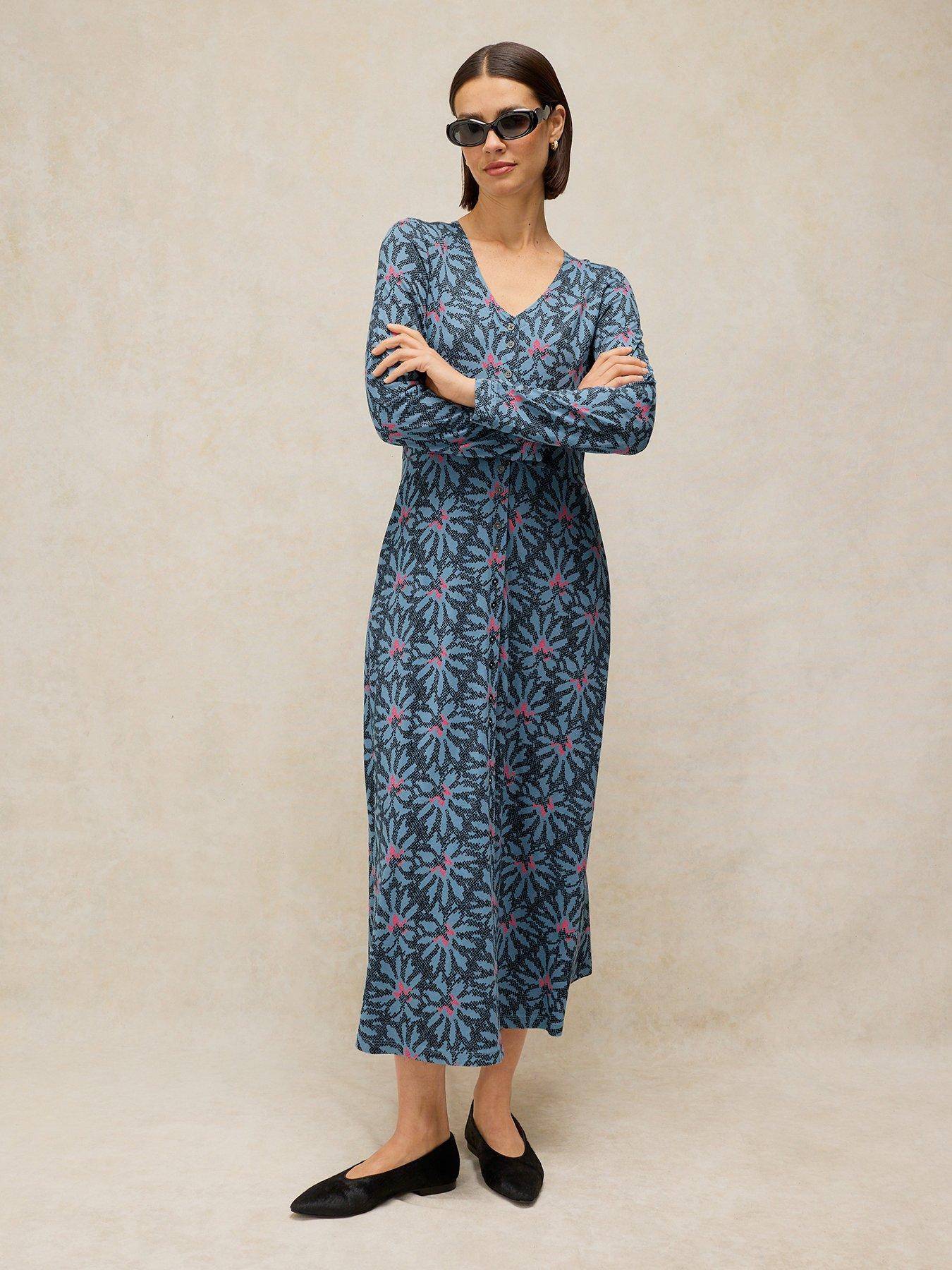 Image 1 of 6 of White Stuff Reese Button Through Dress - Blue