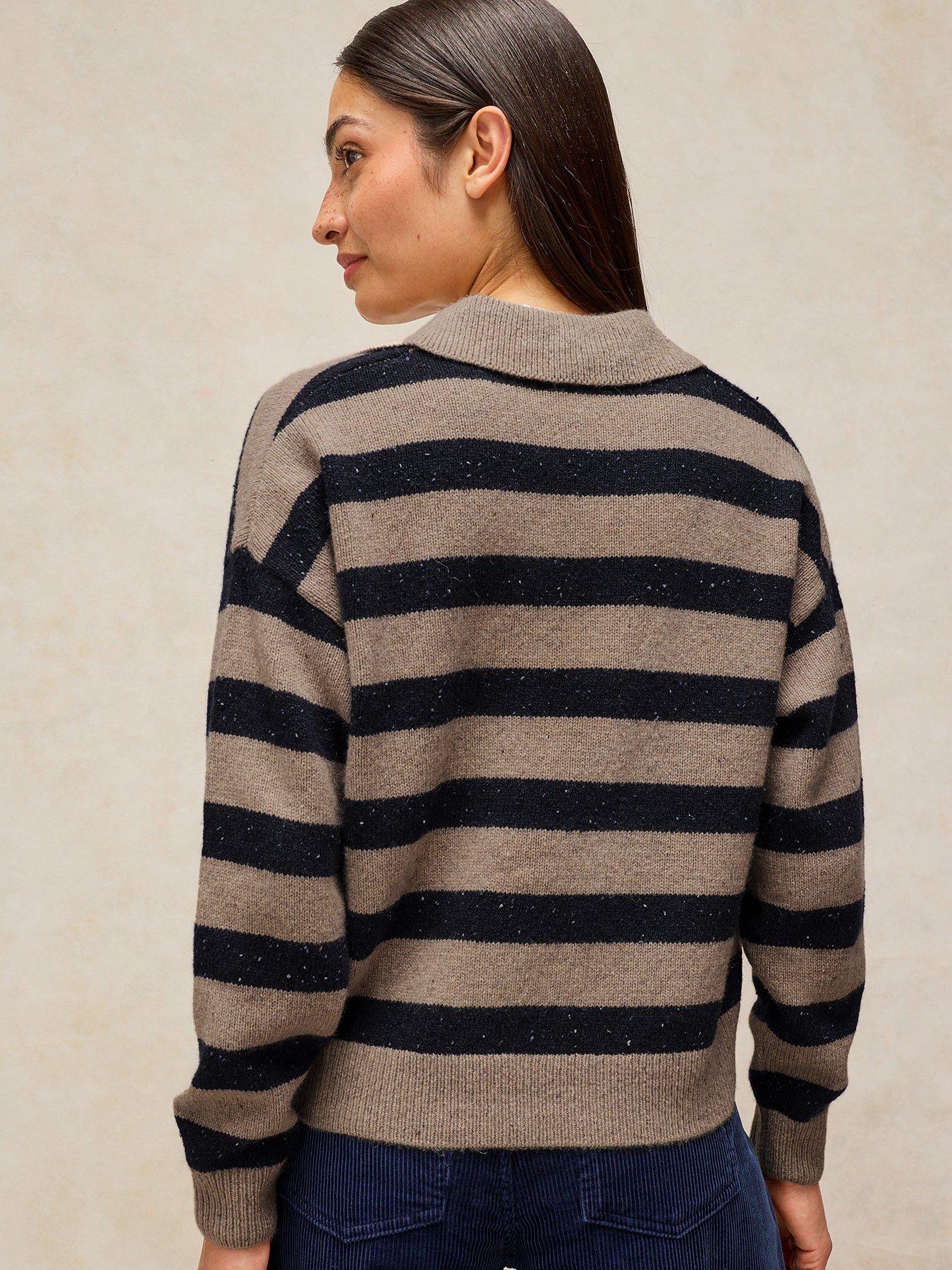 Image 2 of 5 of White Stuff Izzy Wool Blend Collared Stripe Jumper - Beige