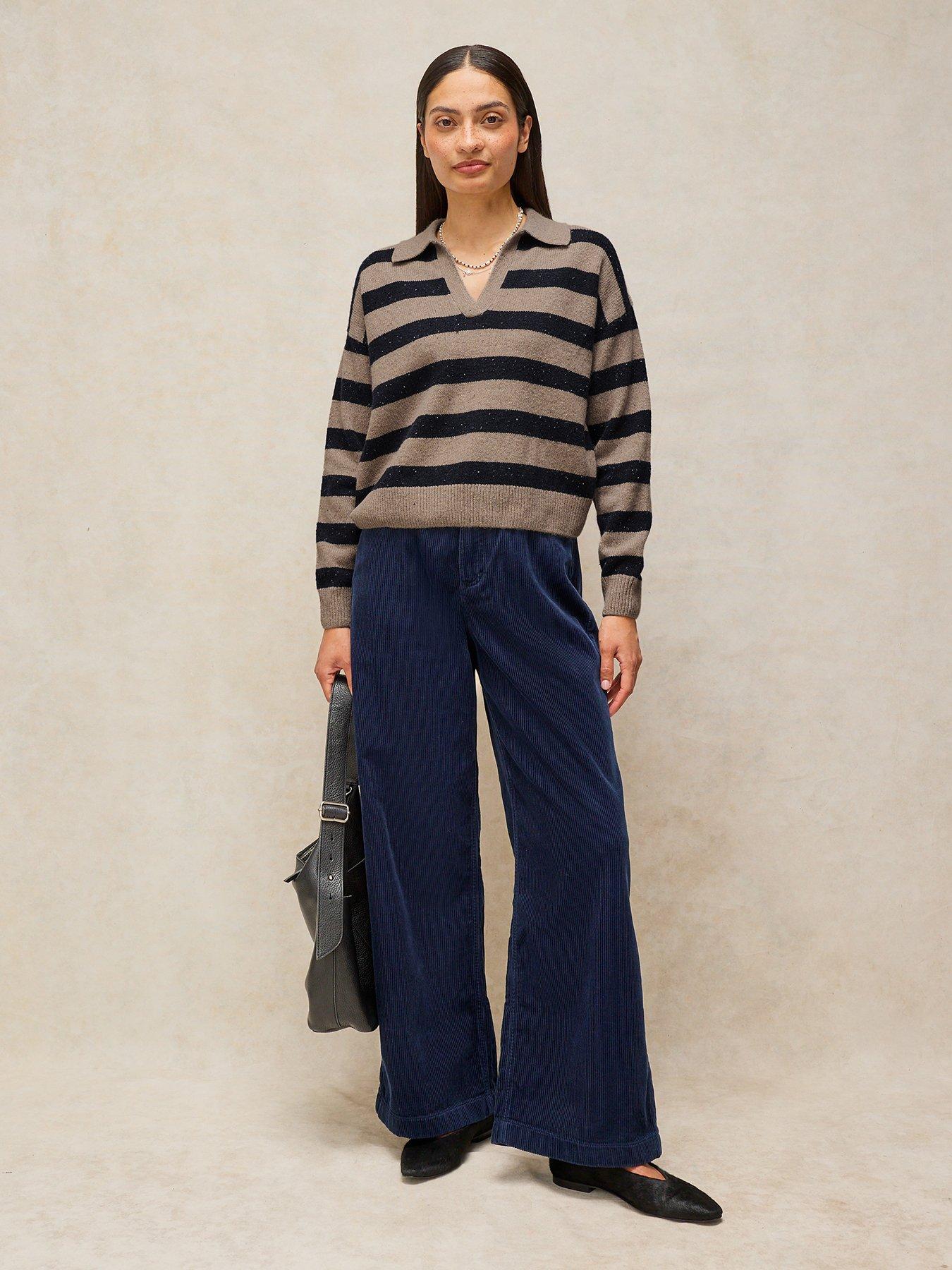 Image 3 of 5 of White Stuff Izzy Wool Blend Collared Stripe Jumper - Beige