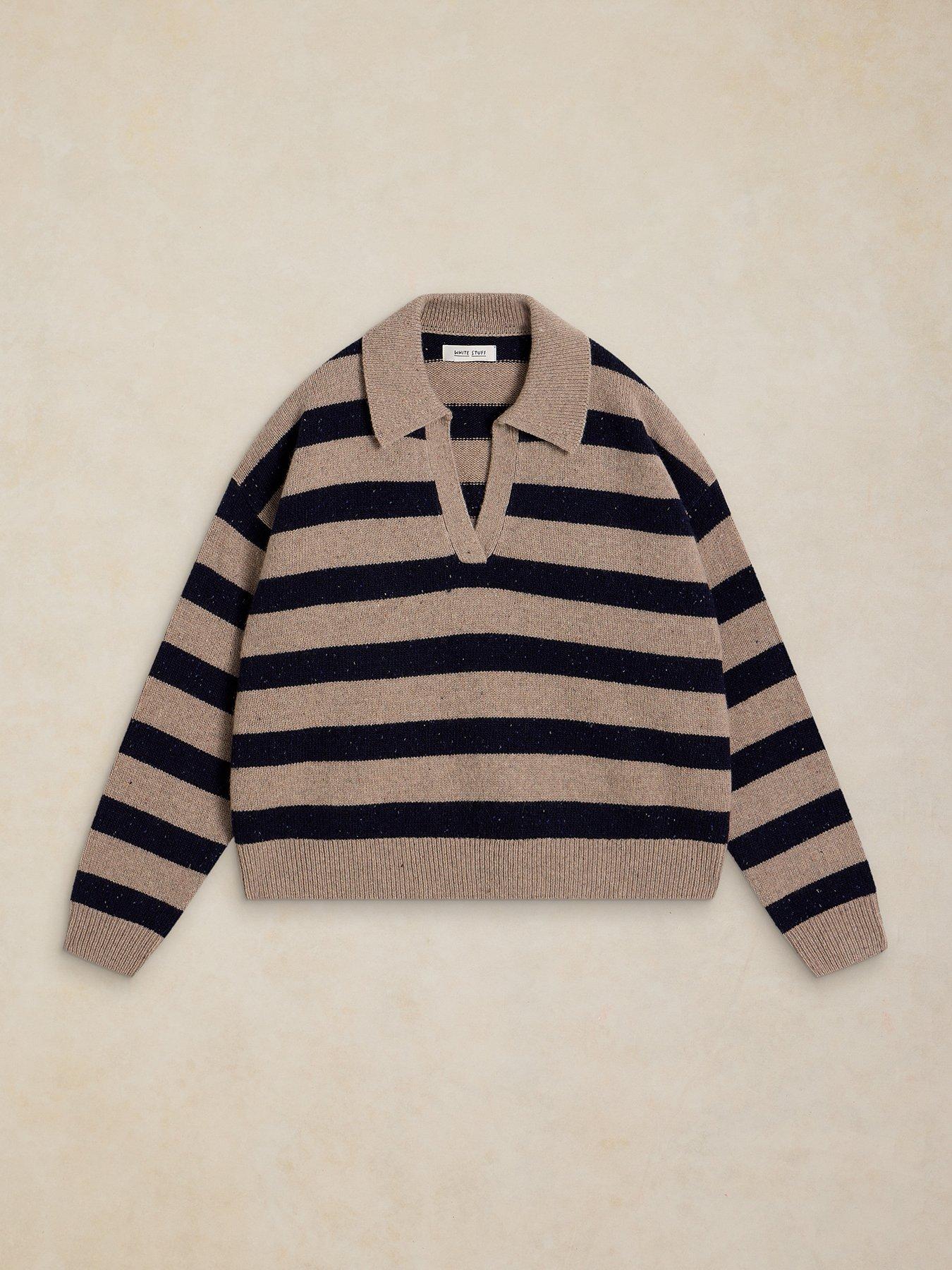 Image 5 of 5 of White Stuff Izzy Wool Blend Collared Stripe Jumper - Beige