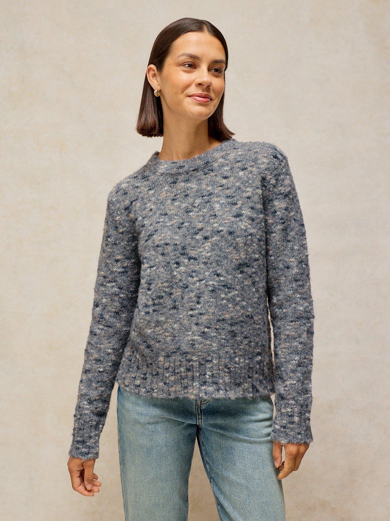 Image 1 of 5 of White Stuff Womens Nena Nep Textured Crew Neck Long Sleeve Jumper - Grey