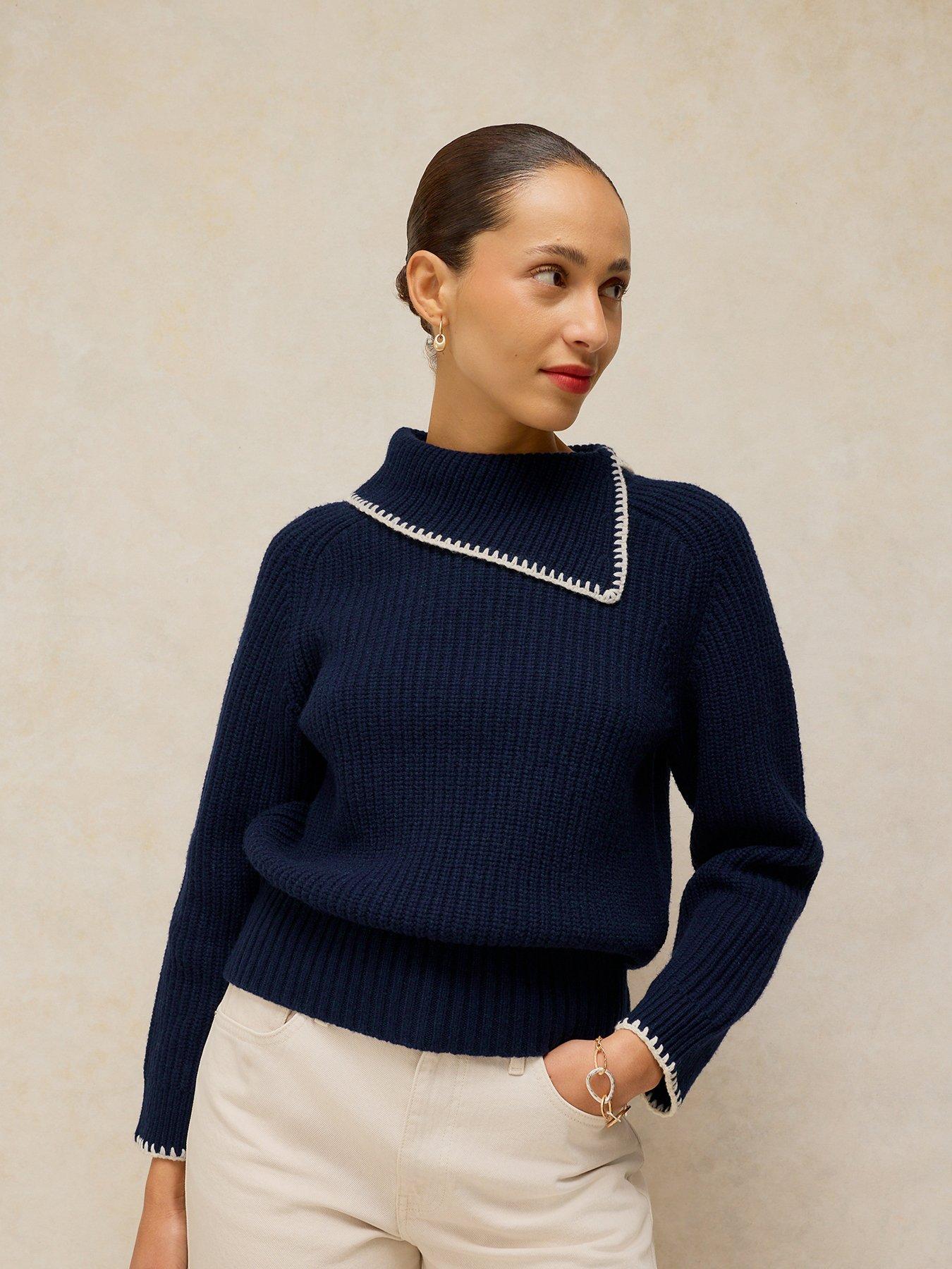 White Stuff Whip Stich Collar Jumper - Blue