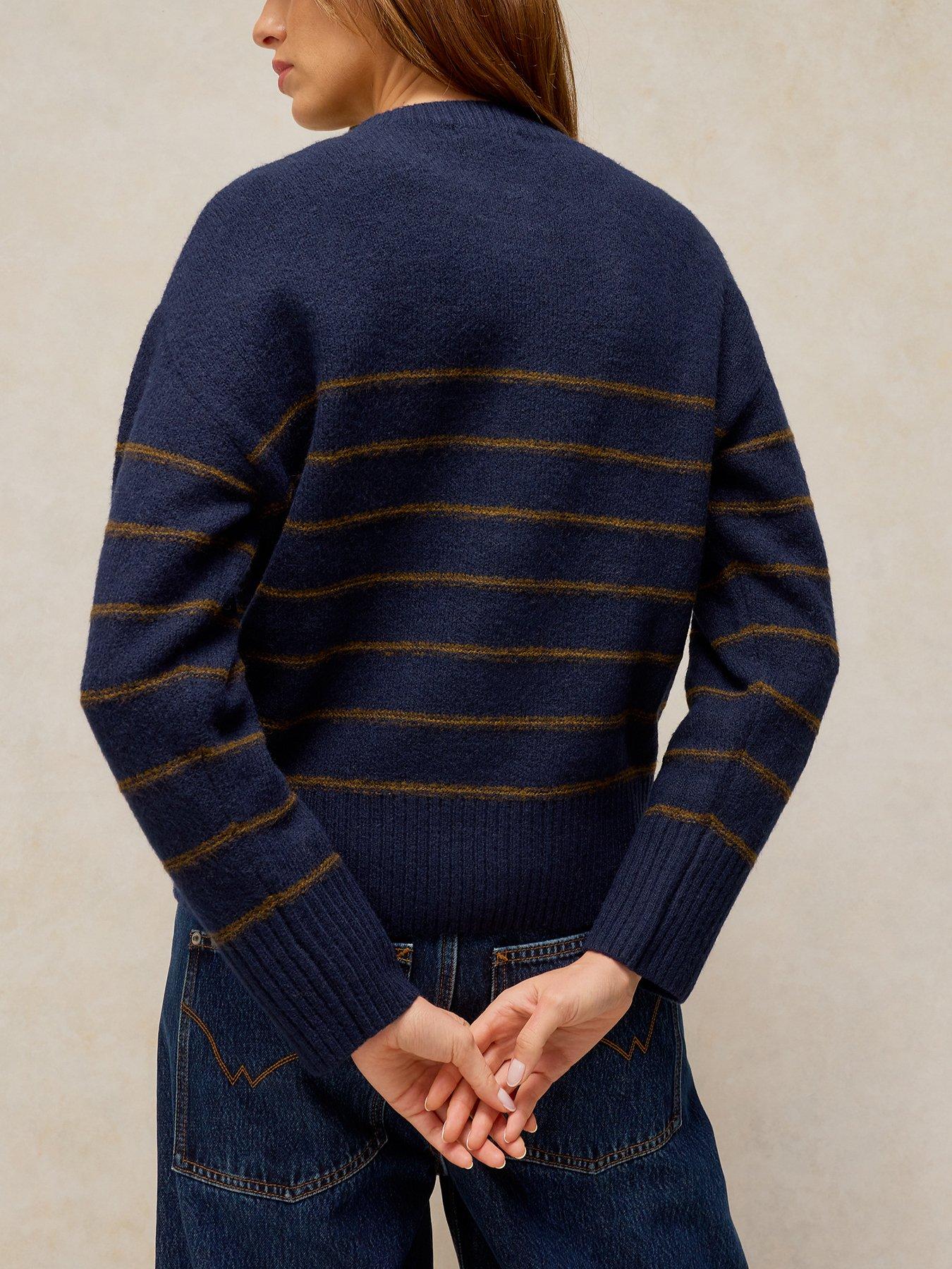 Image 2 of 5 of White Stuff Stripe Henley Button-Front Knitted Jumper - Blue