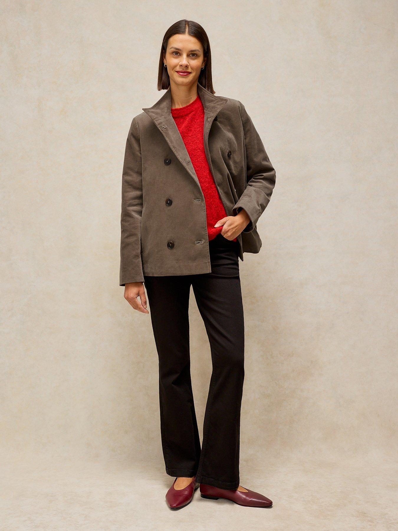 Image 3 of 5 of White Stuff Kaia Double-Breasted Velvet Jacket - Brown