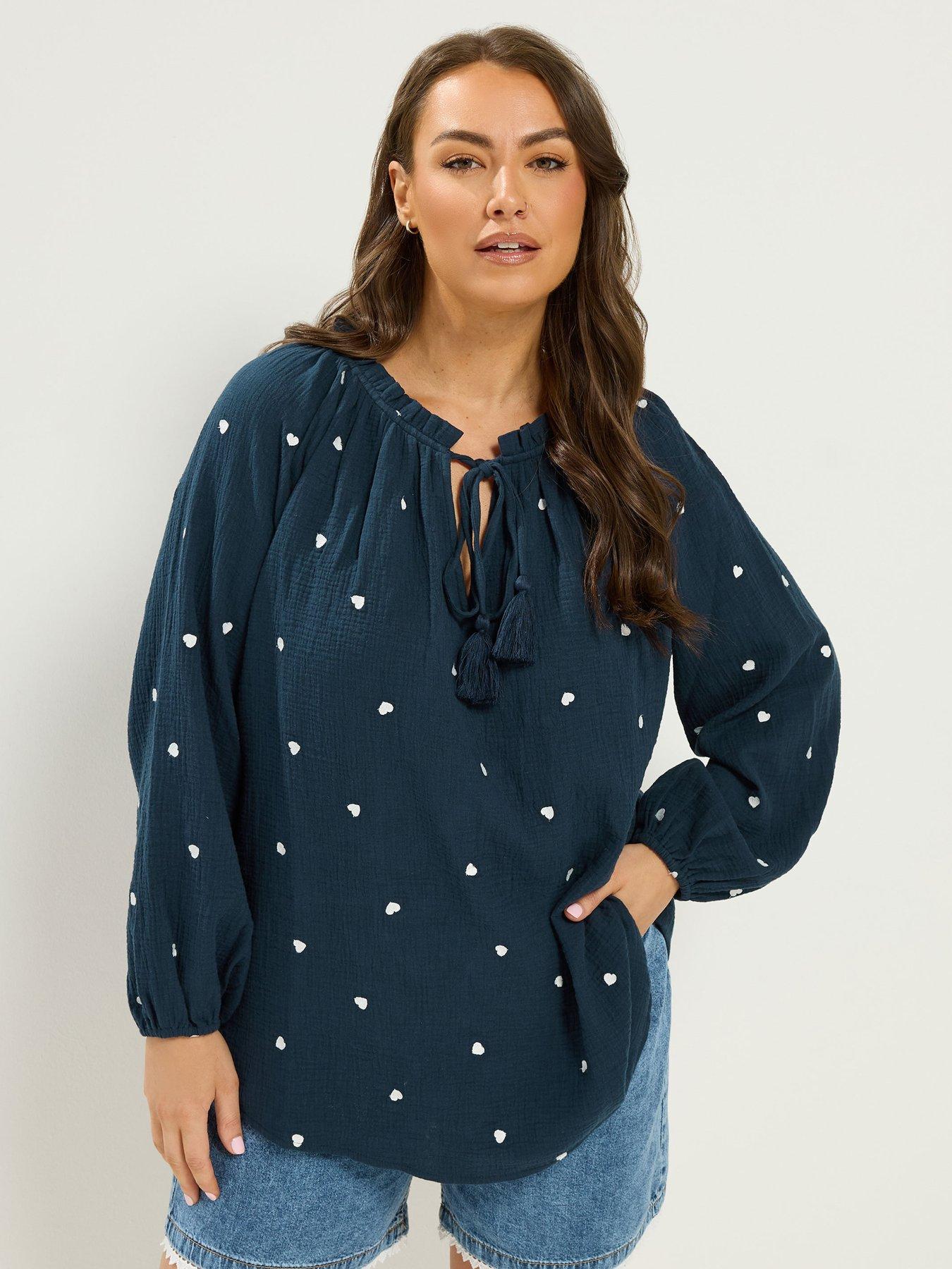 Image 1 of 4 of Yours Curve Heart Print Blouse &nbsp;- Blue