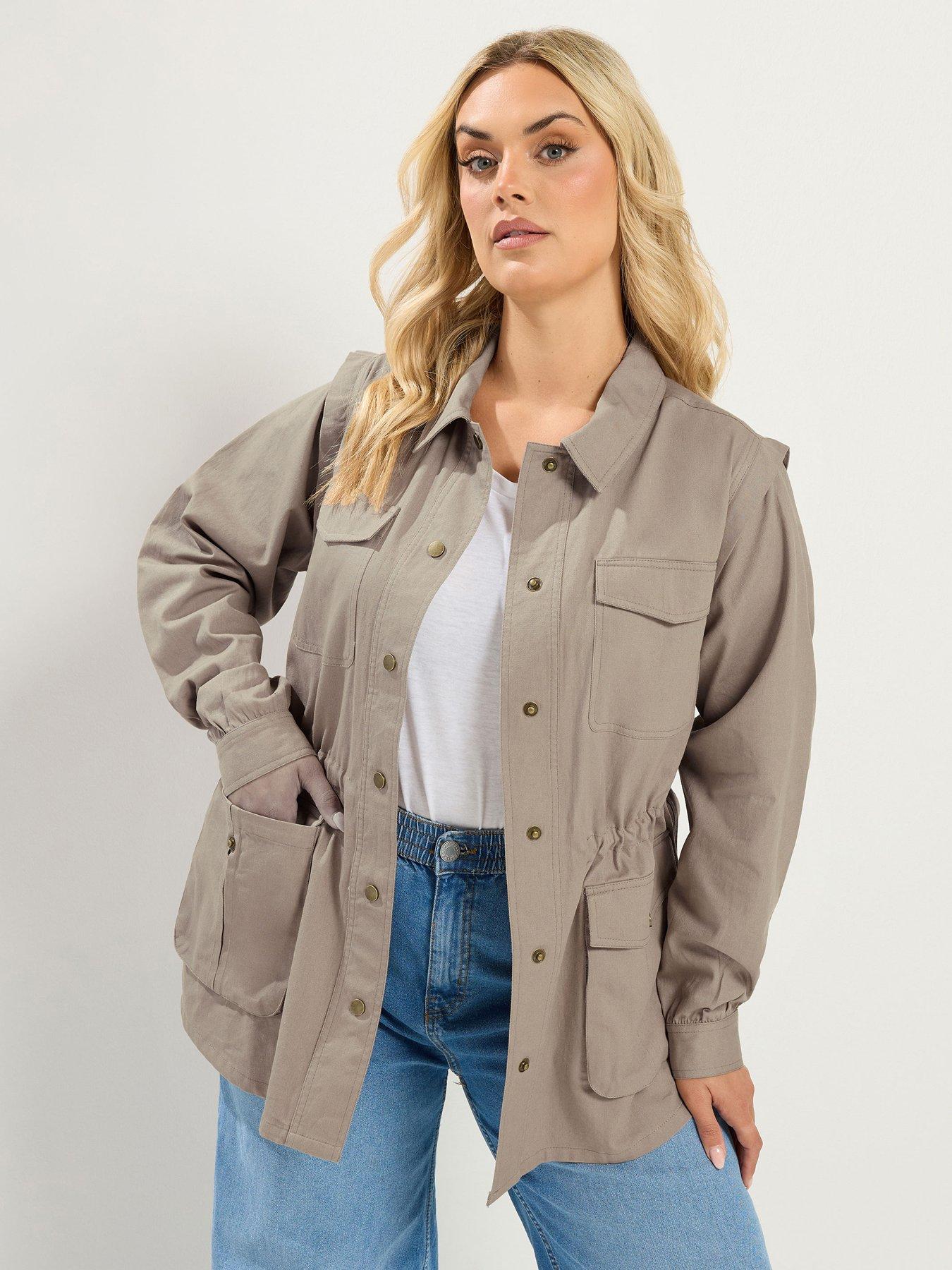 Yours Curve Carpenter Jacket - Natural Brown
