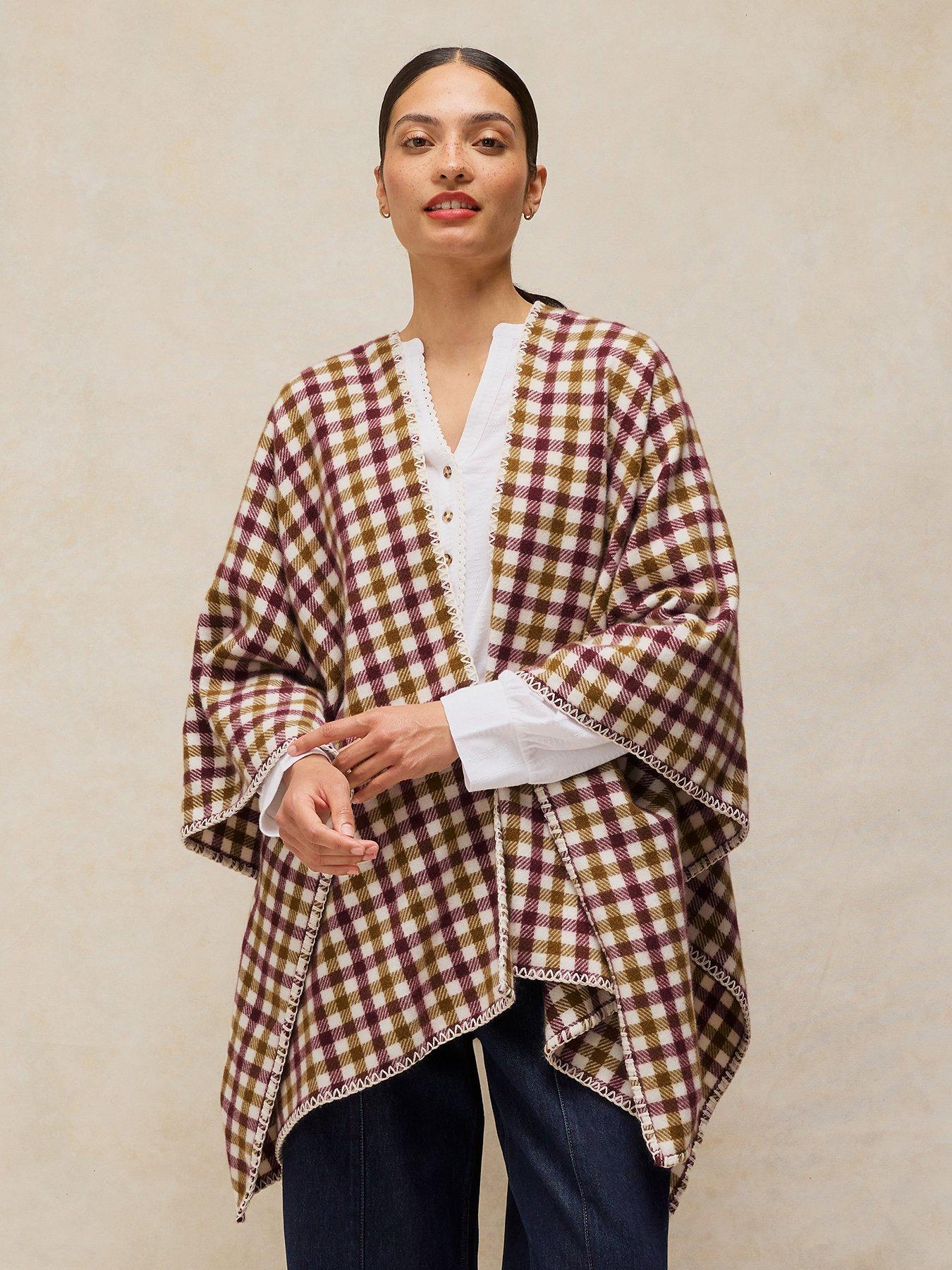 Image 1 of 6 of White Stuff Check Poncho - Green