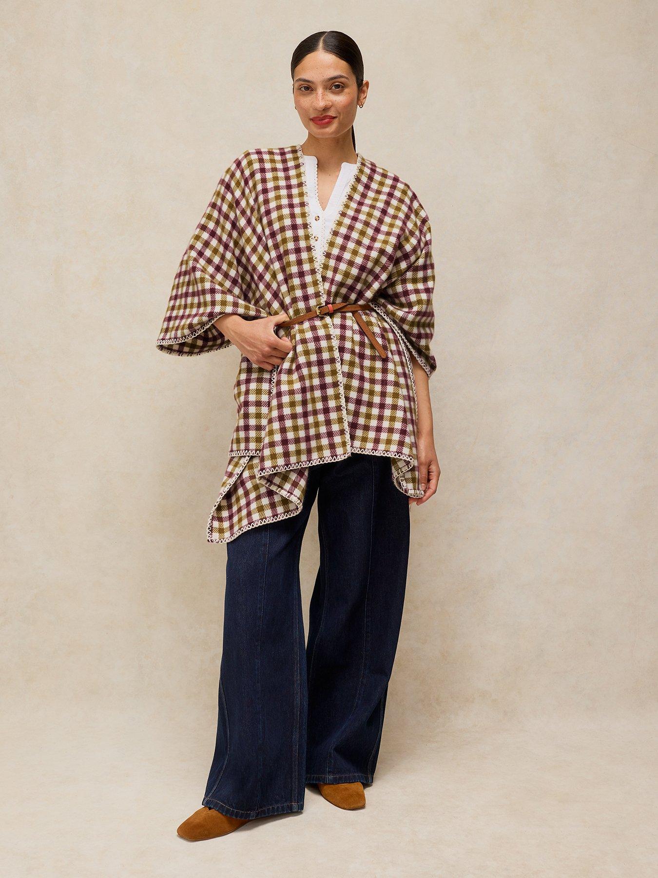 Image 3 of 6 of White Stuff Check Poncho - Green