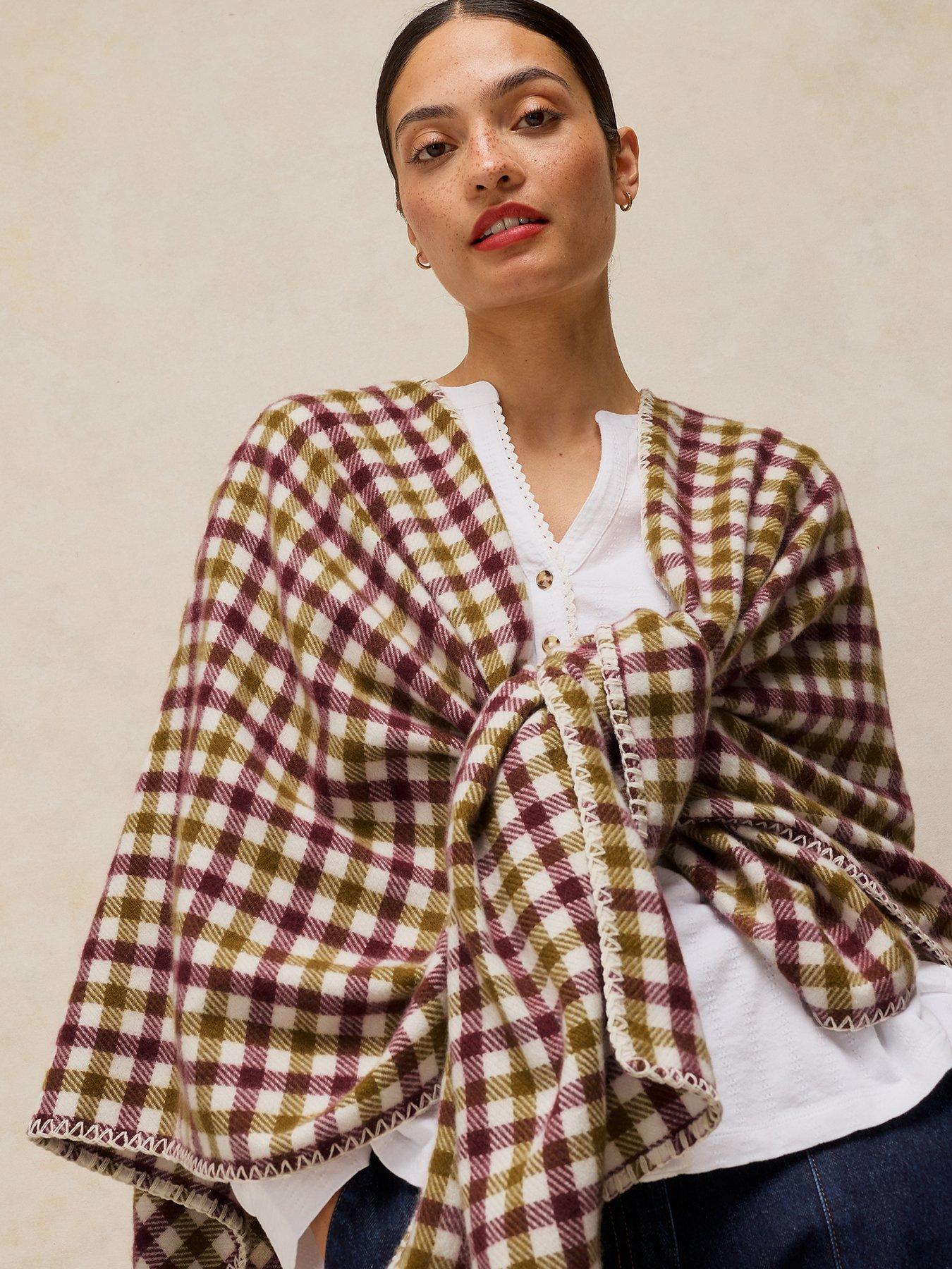 Image 4 of 6 of White Stuff Check Poncho - Green