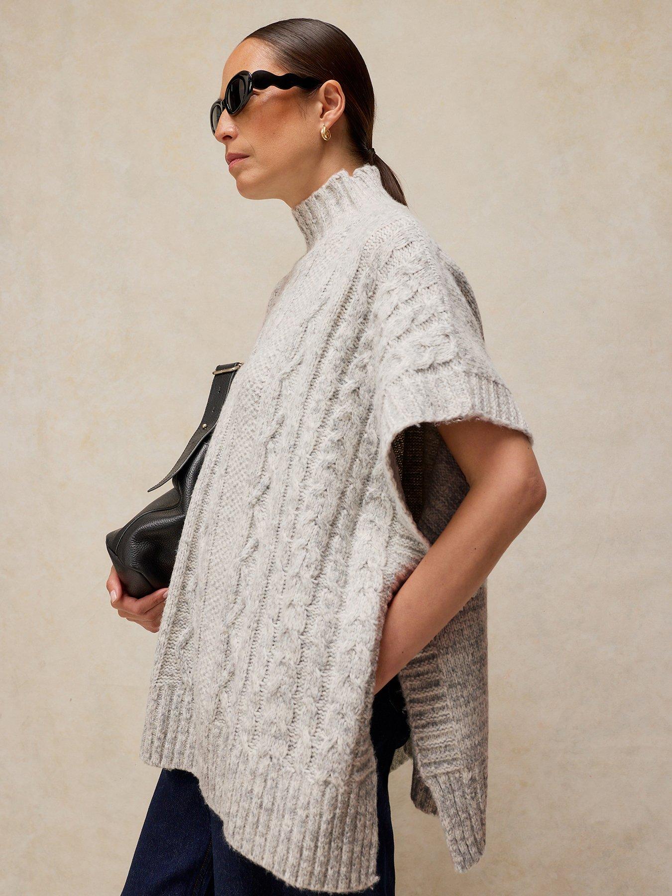 White Stuff Cable Stitch Poncho - Grey