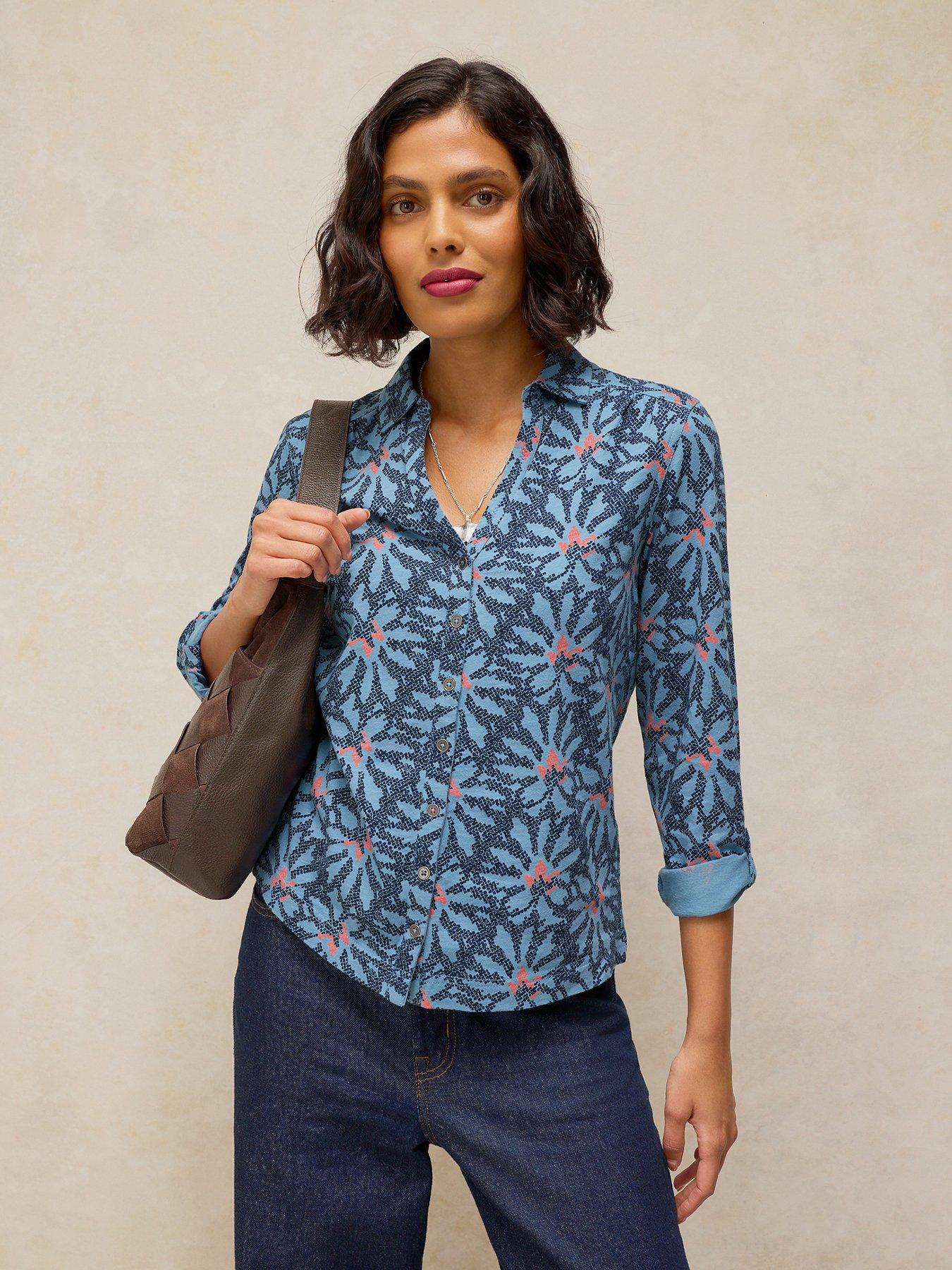 Image 1 of 6 of White Stuff Annie Jersey Shirt - Blue