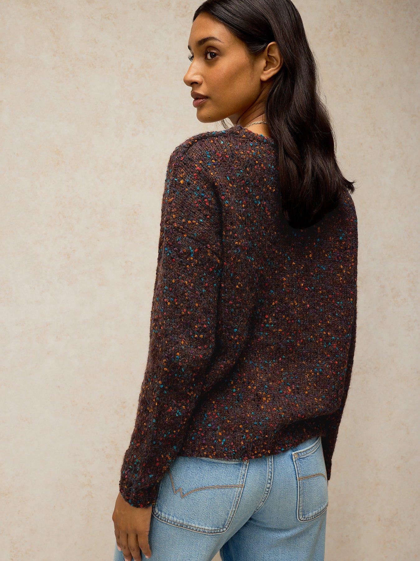 Image 2 of 5 of White Stuff Womens Textured V Neck Relaxed Jumper - Brown