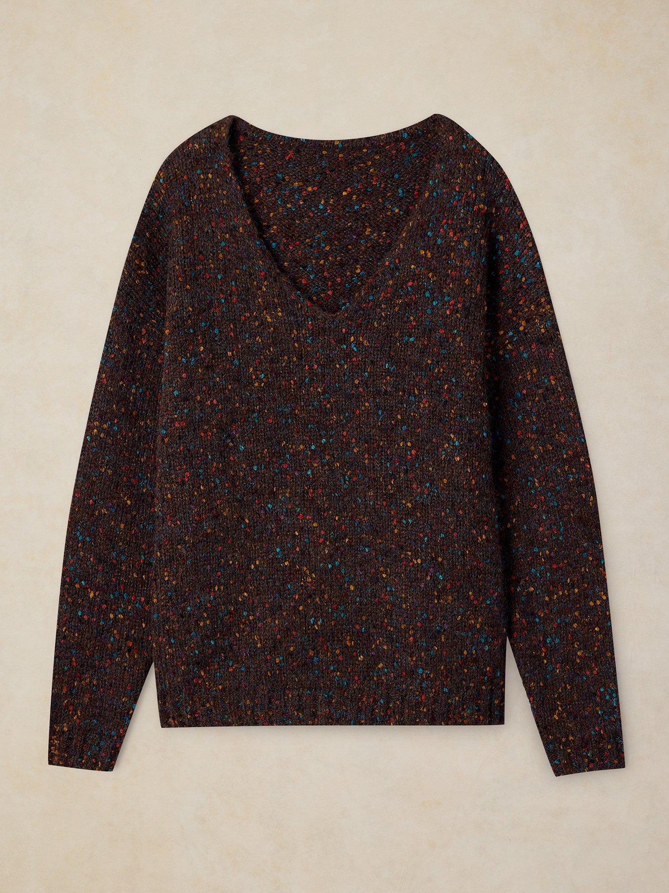 Image 5 of 5 of White Stuff Womens Textured V Neck Relaxed Jumper - Brown