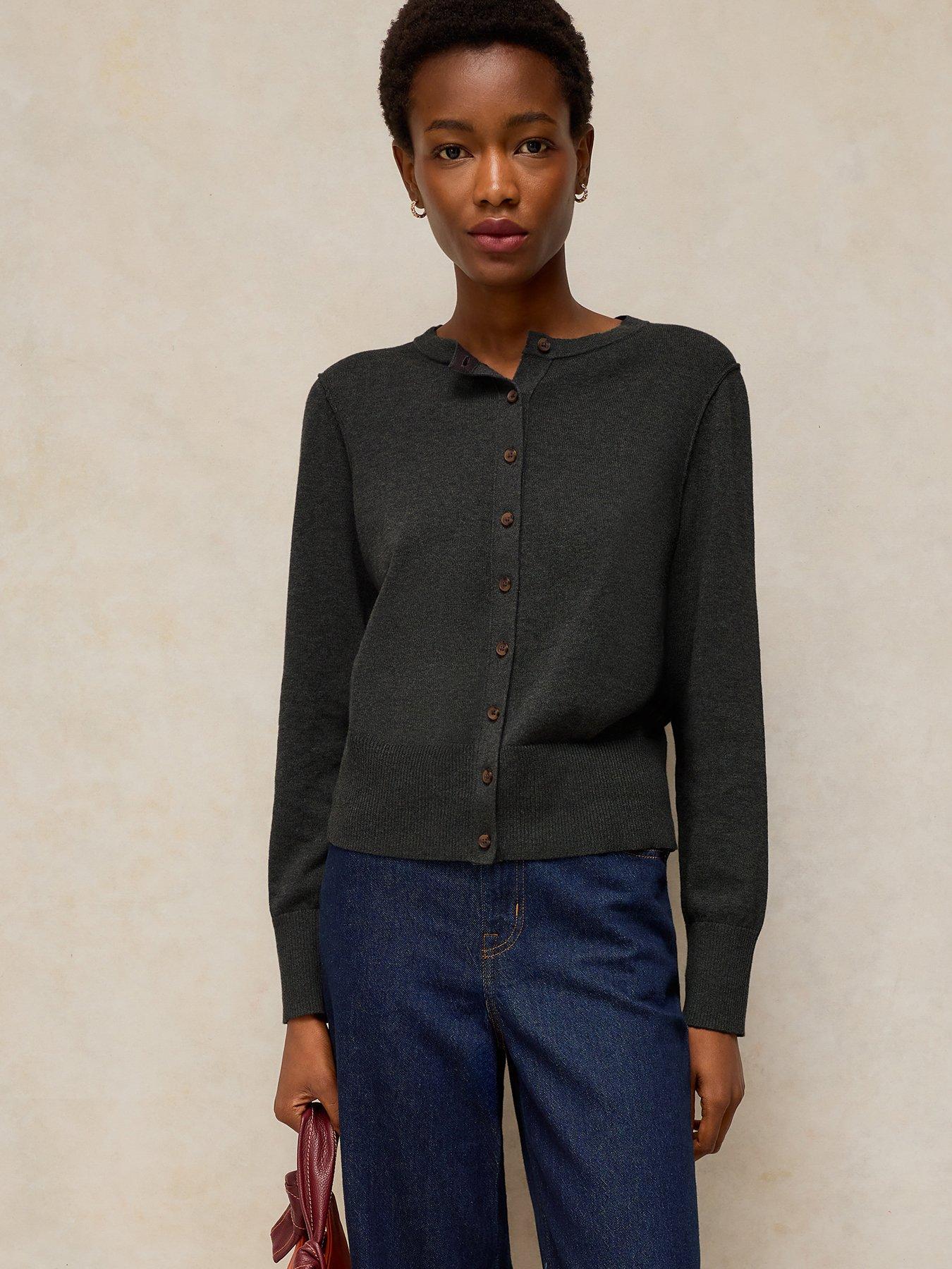 Image 1 of 5 of White Stuff Lois Crew Neck Cardigan - Grey