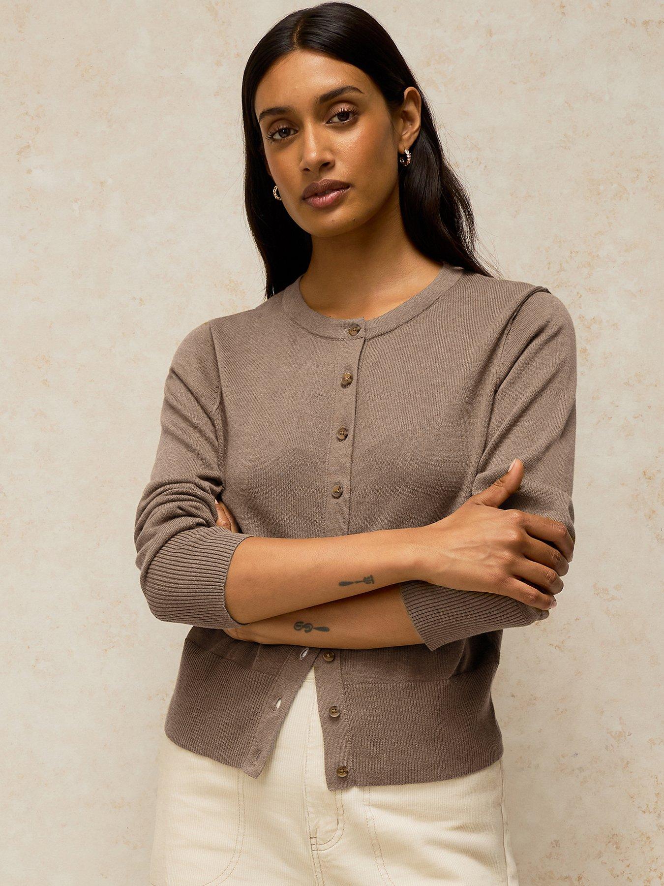 Image 1 of 5 of White Stuff Lois Crew Neck Cardigan - Beige