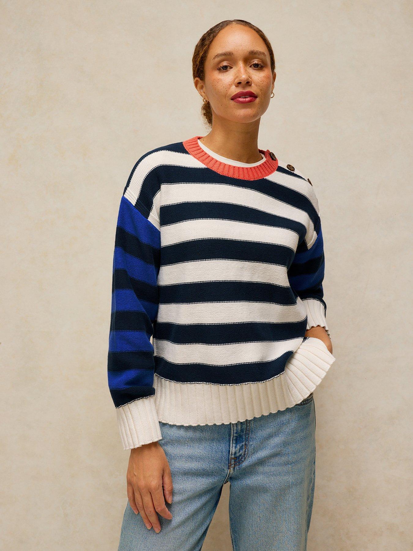 White Stuff Bea Button Detail Cotton Knitted Jumper - Multi