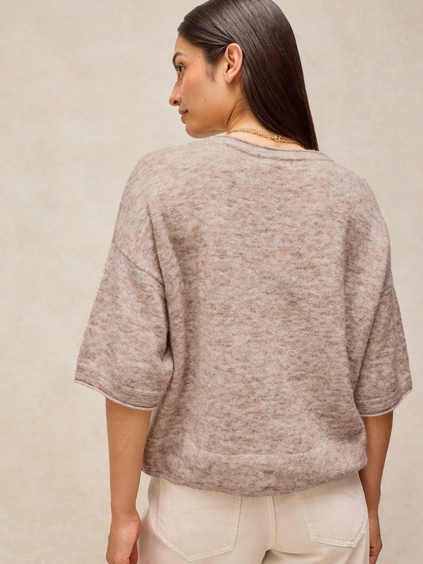 Image 2 of 5 of White Stuff Womens Kate Knitted Relaxed Boxy Dropped Shoulder T-Shirt - Cream