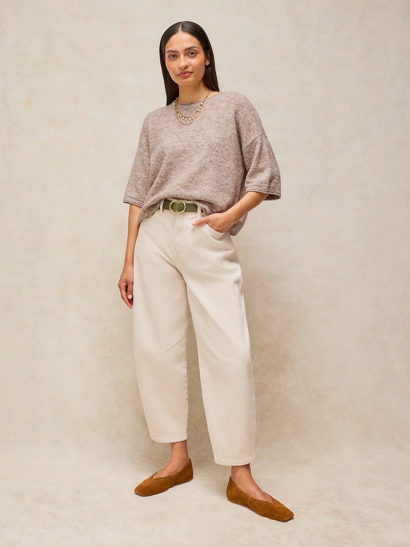 Image 3 of 5 of White Stuff Womens Kate Knitted Relaxed Boxy Dropped Shoulder T-Shirt - Cream