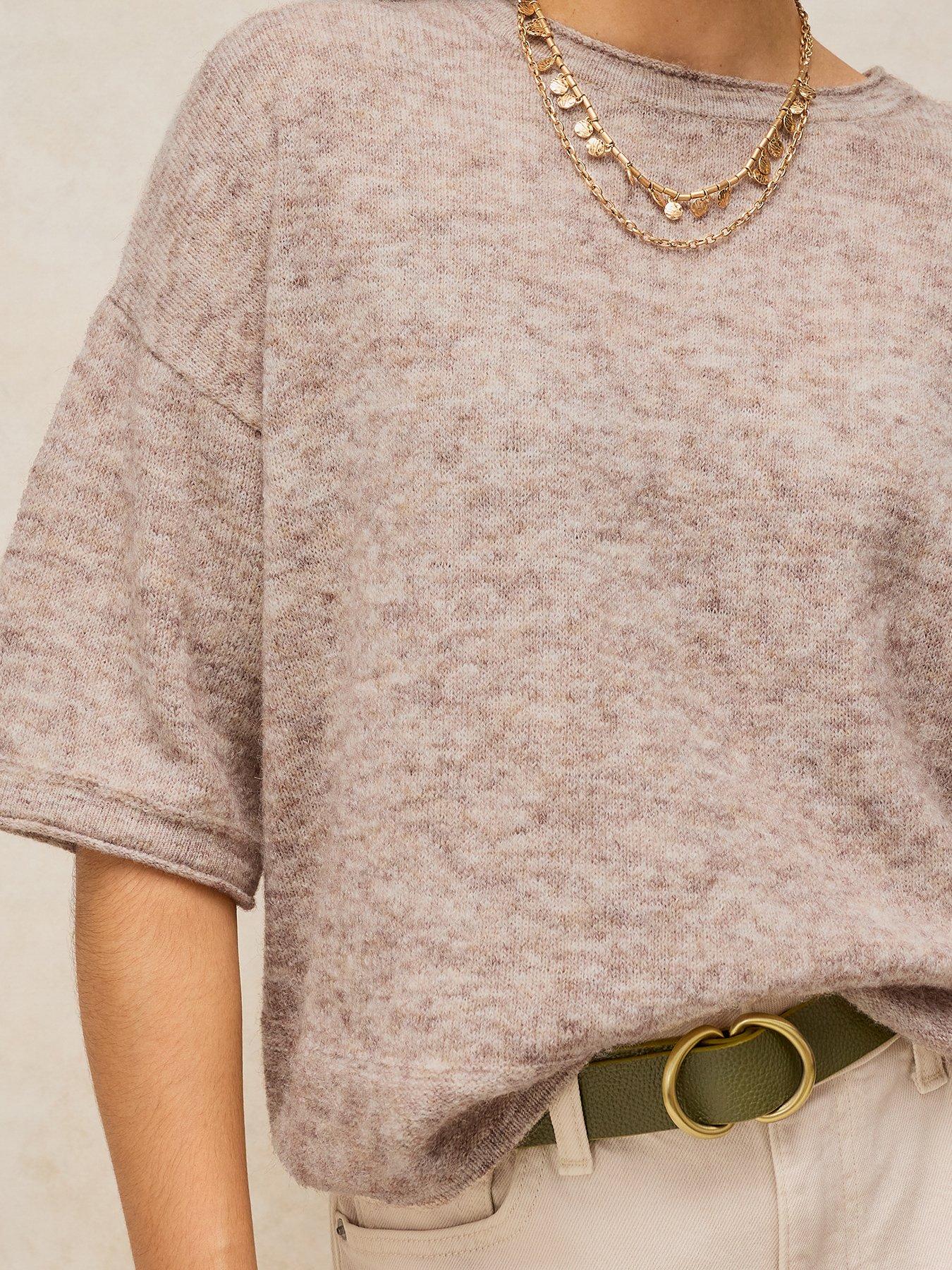 Image 4 of 5 of White Stuff Womens Kate Knitted Relaxed Boxy Dropped Shoulder T-Shirt - Cream