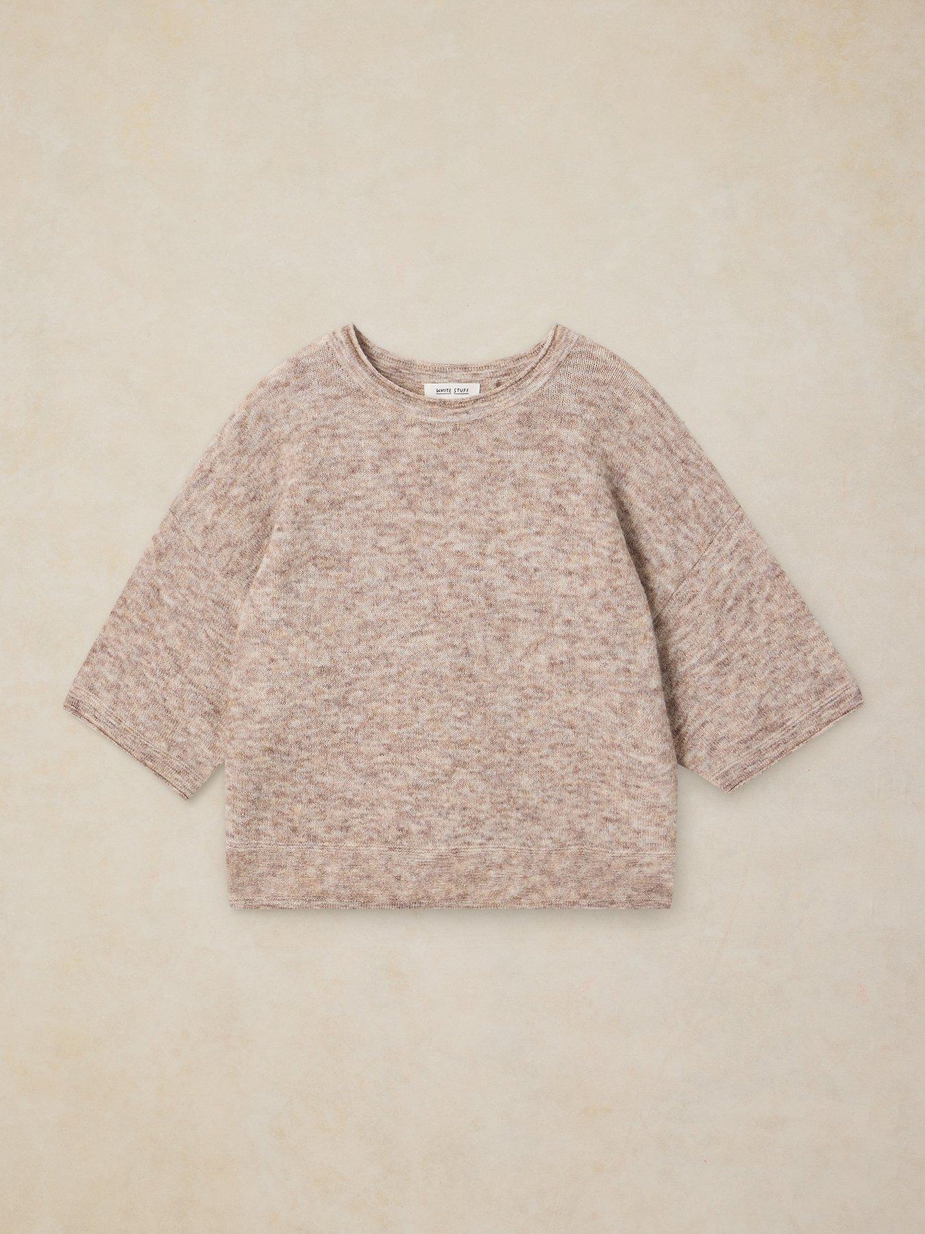 Image 5 of 5 of White Stuff Womens Kate Knitted Relaxed Boxy Dropped Shoulder T-Shirt - Cream