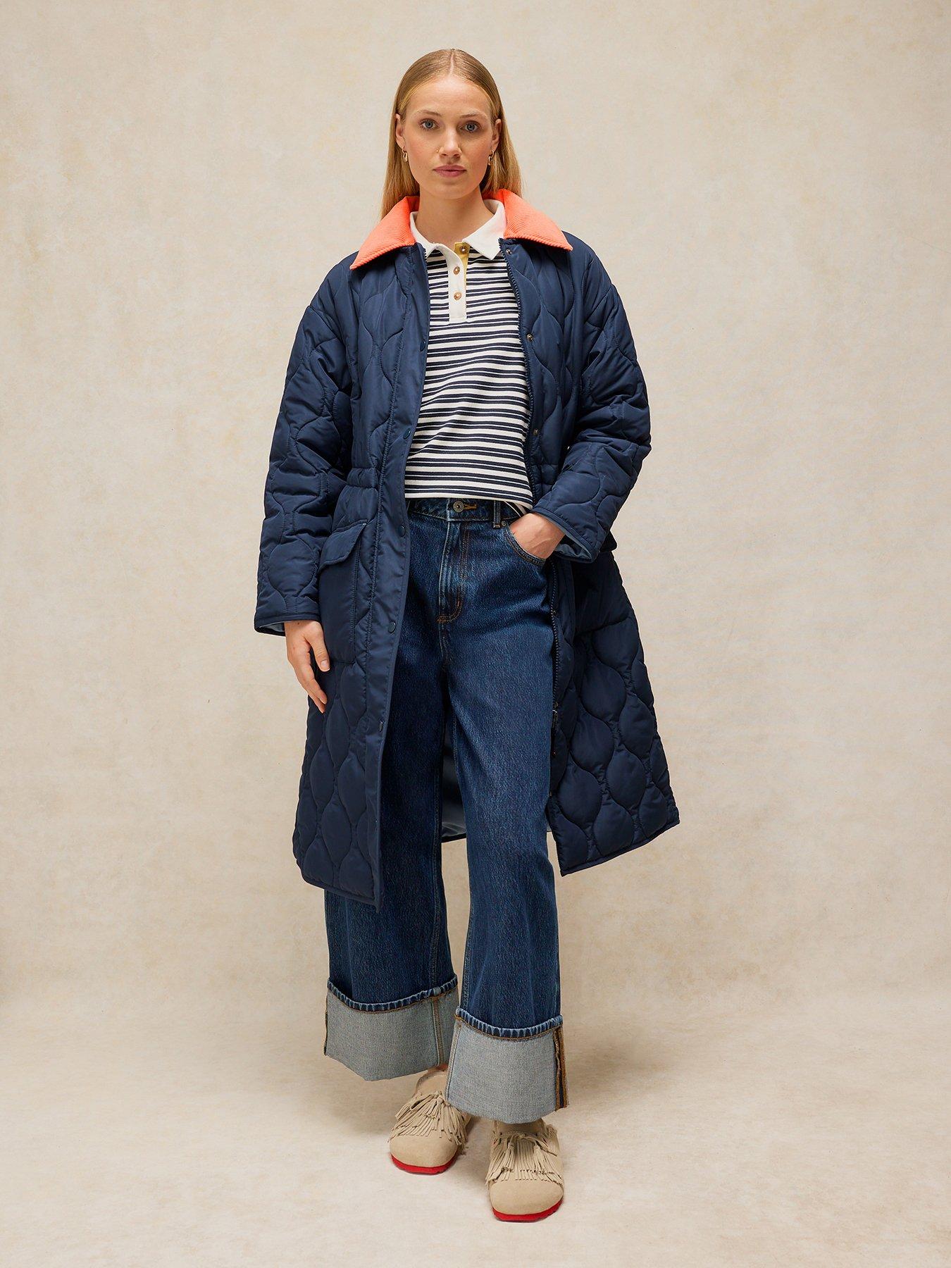 White Stuff Waverley Quilted Longline Puffer Coat - Blue