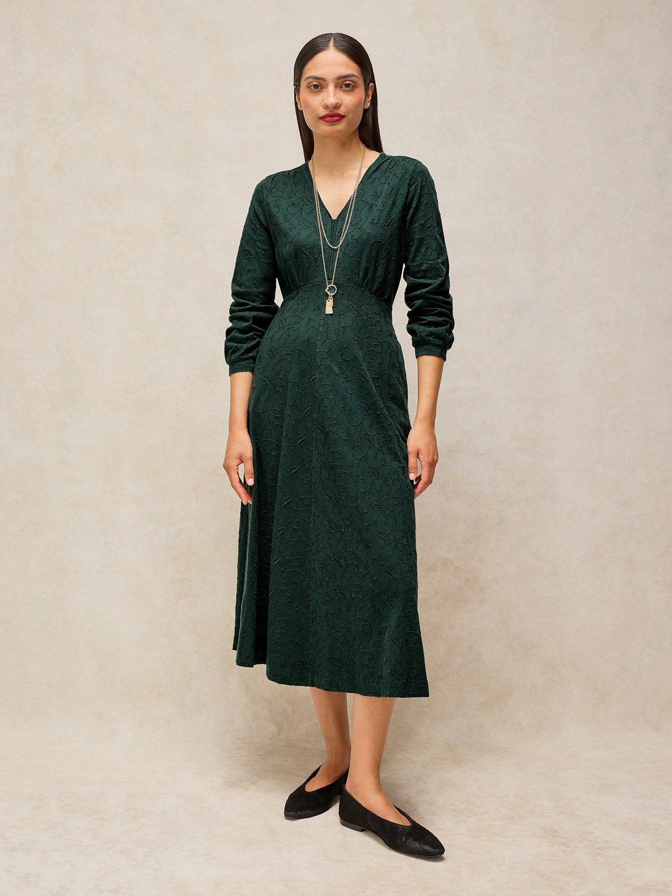 White Stuff Megan Embroidered Jersey Midi Dress - Green