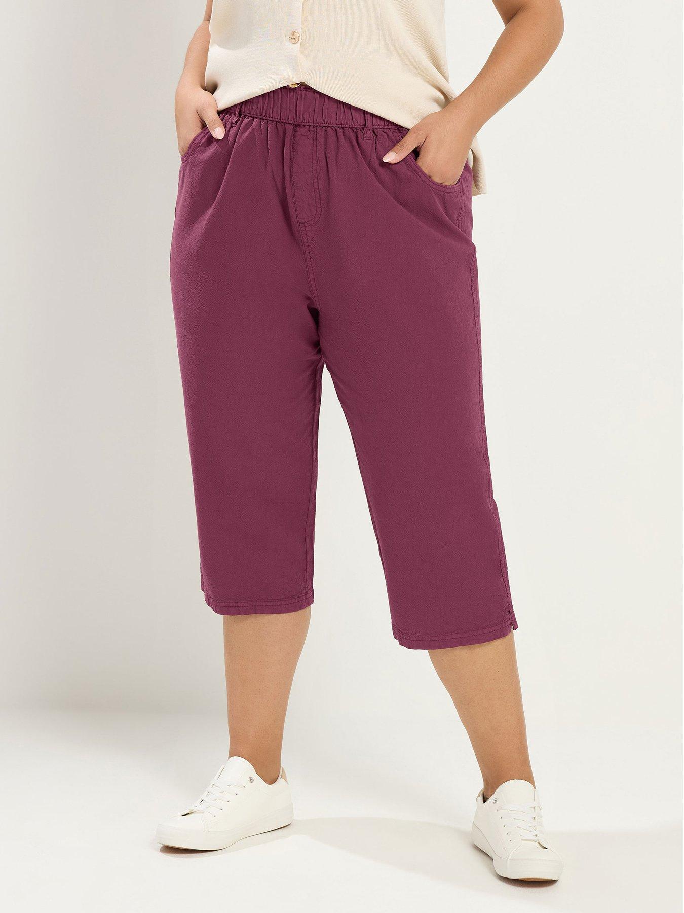 Image 1 of 4 of Yours Curve Cropped Trousers - Red
