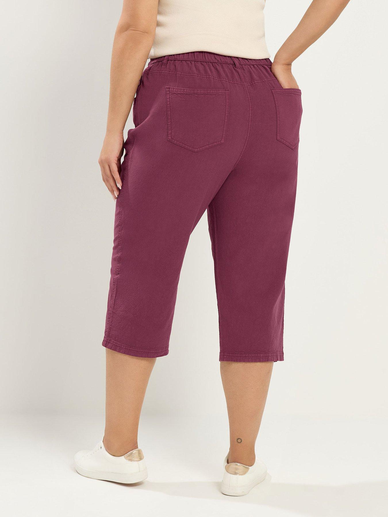 Image 2 of 4 of Yours Curve Cropped Trousers - Red