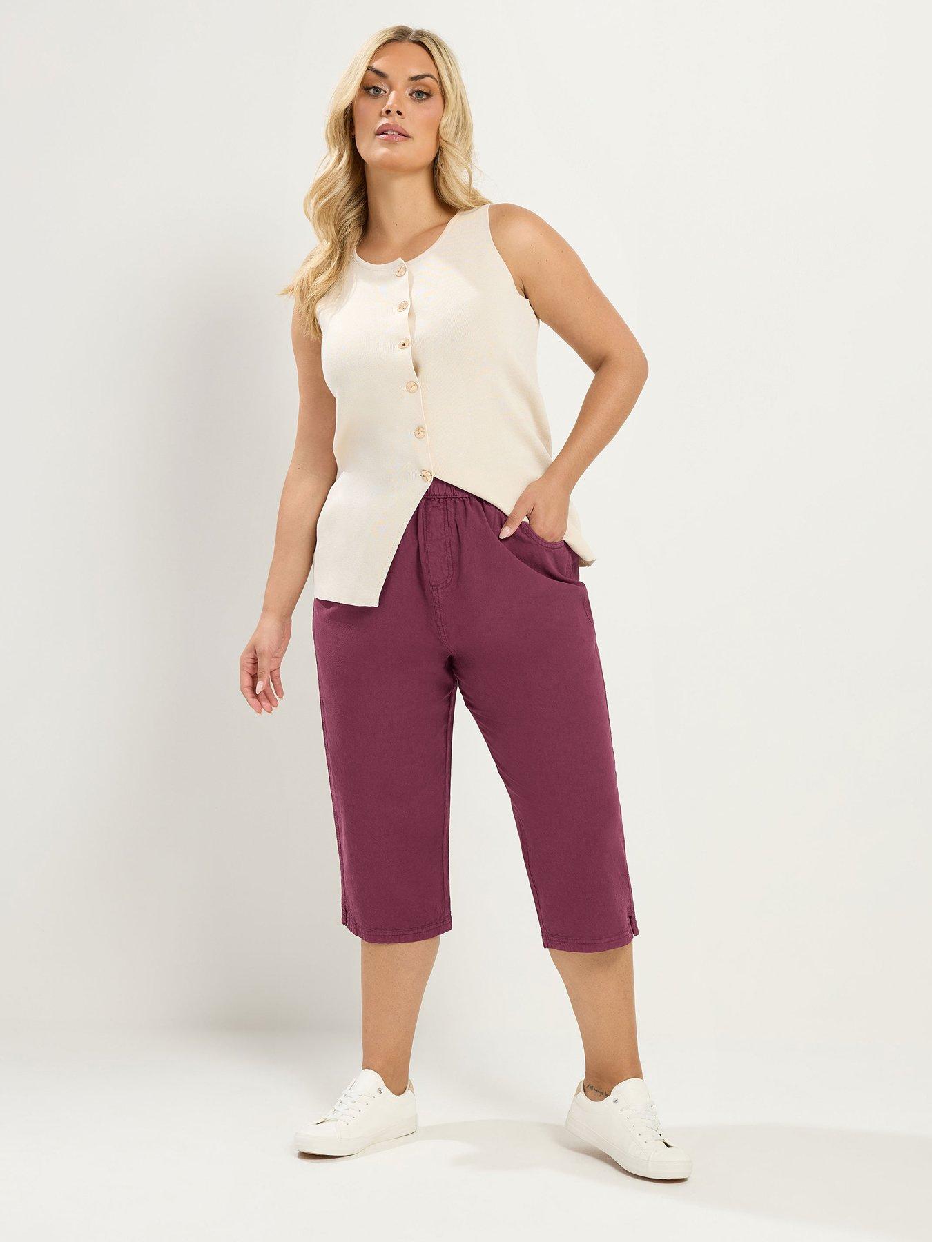 Image 3 of 4 of Yours Curve Cropped Trousers - Red