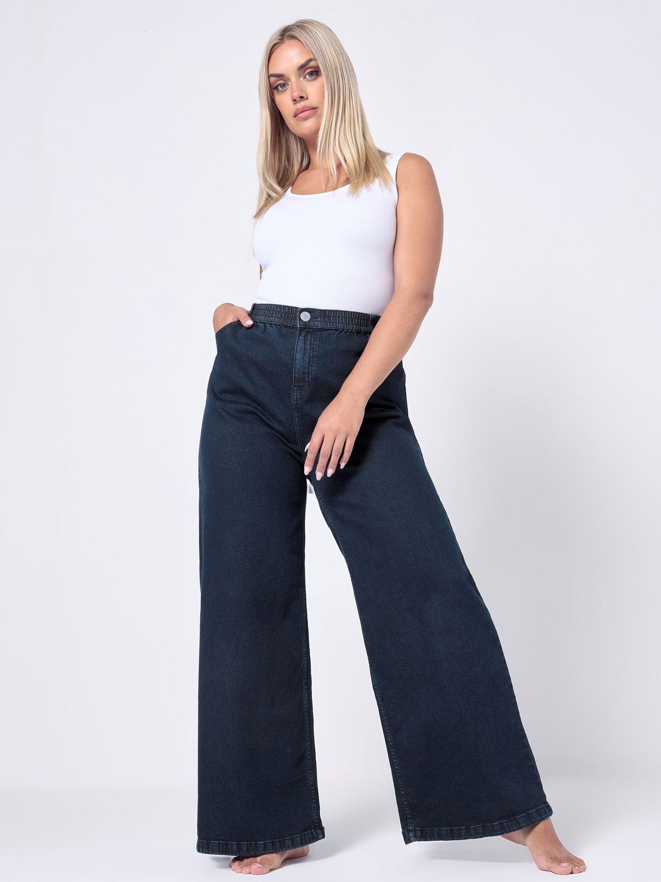 Yours Curve Wide Leg Slouchy Jeans 28" - Blue