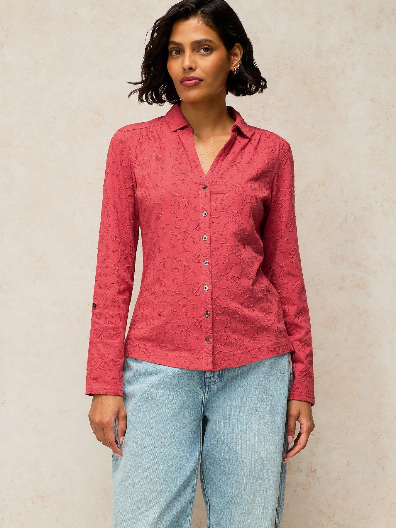 White Stuff Annie Embroidered Button Through Shirt - Pink