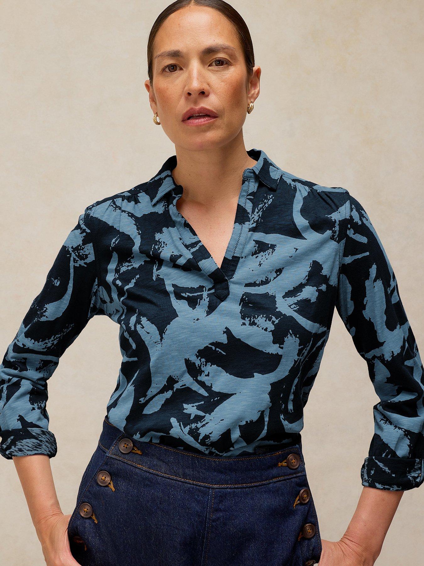 Image 1 of 6 of White Stuff Allie Jersey Shirt - Blue