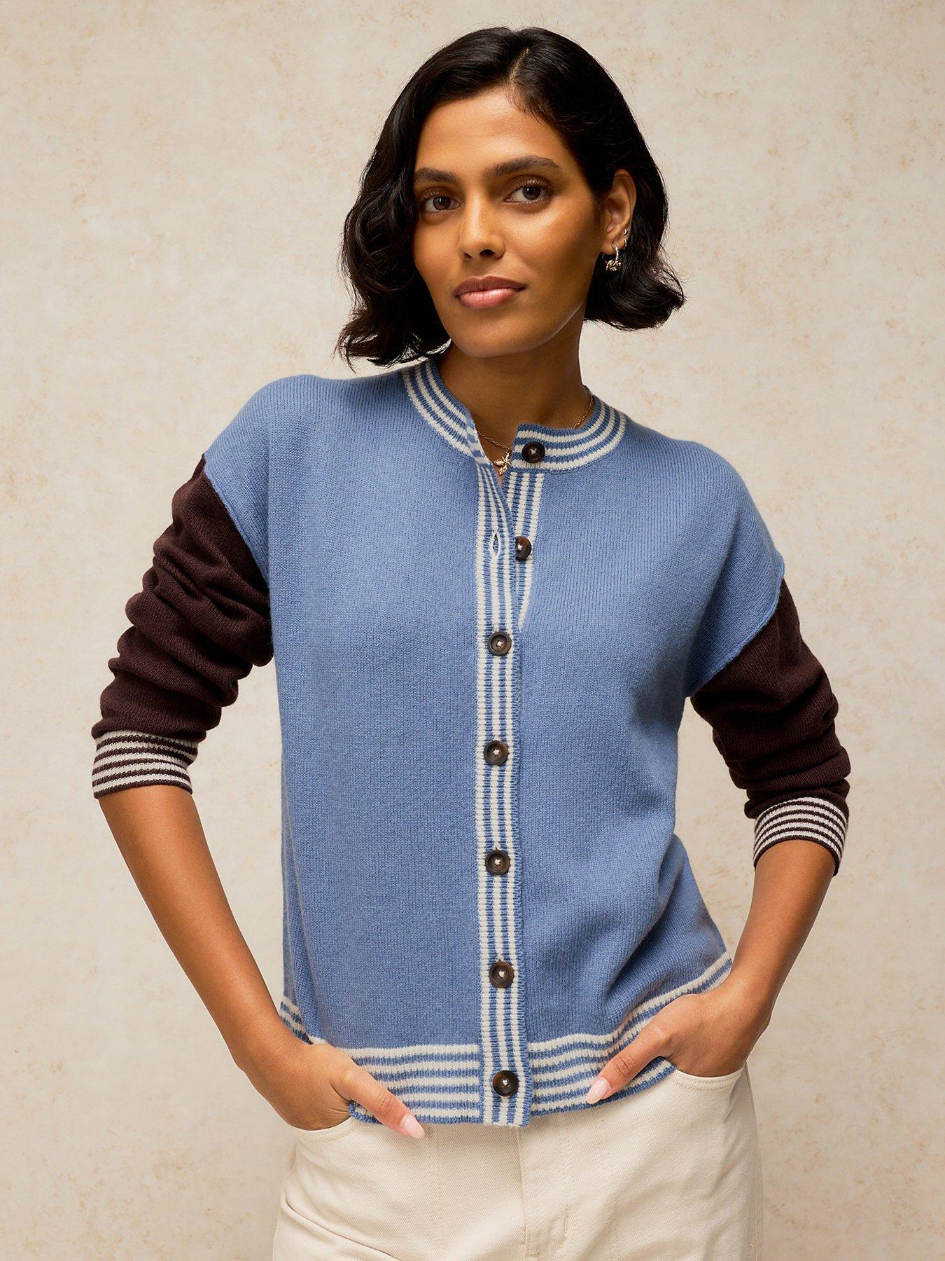 Image 1 of 5 of White Stuff Womens Sansa Colour Block Button-Through Cardigan - Blue