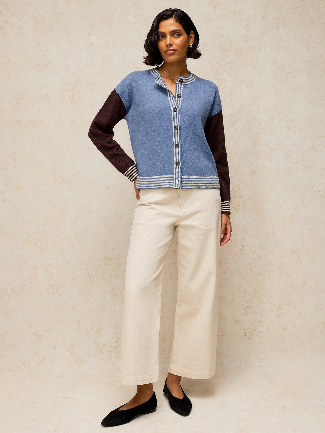 Image 3 of 5 of White Stuff Womens Sansa Colour Block Button-Through Cardigan - Blue