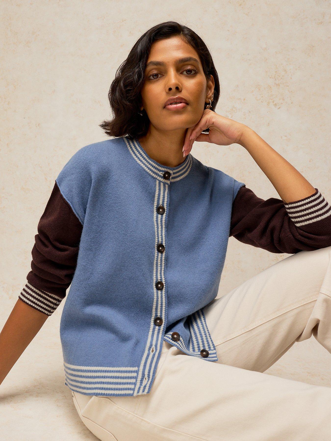 Image 4 of 5 of White Stuff Womens Sansa Colour Block Button-Through Cardigan - Blue
