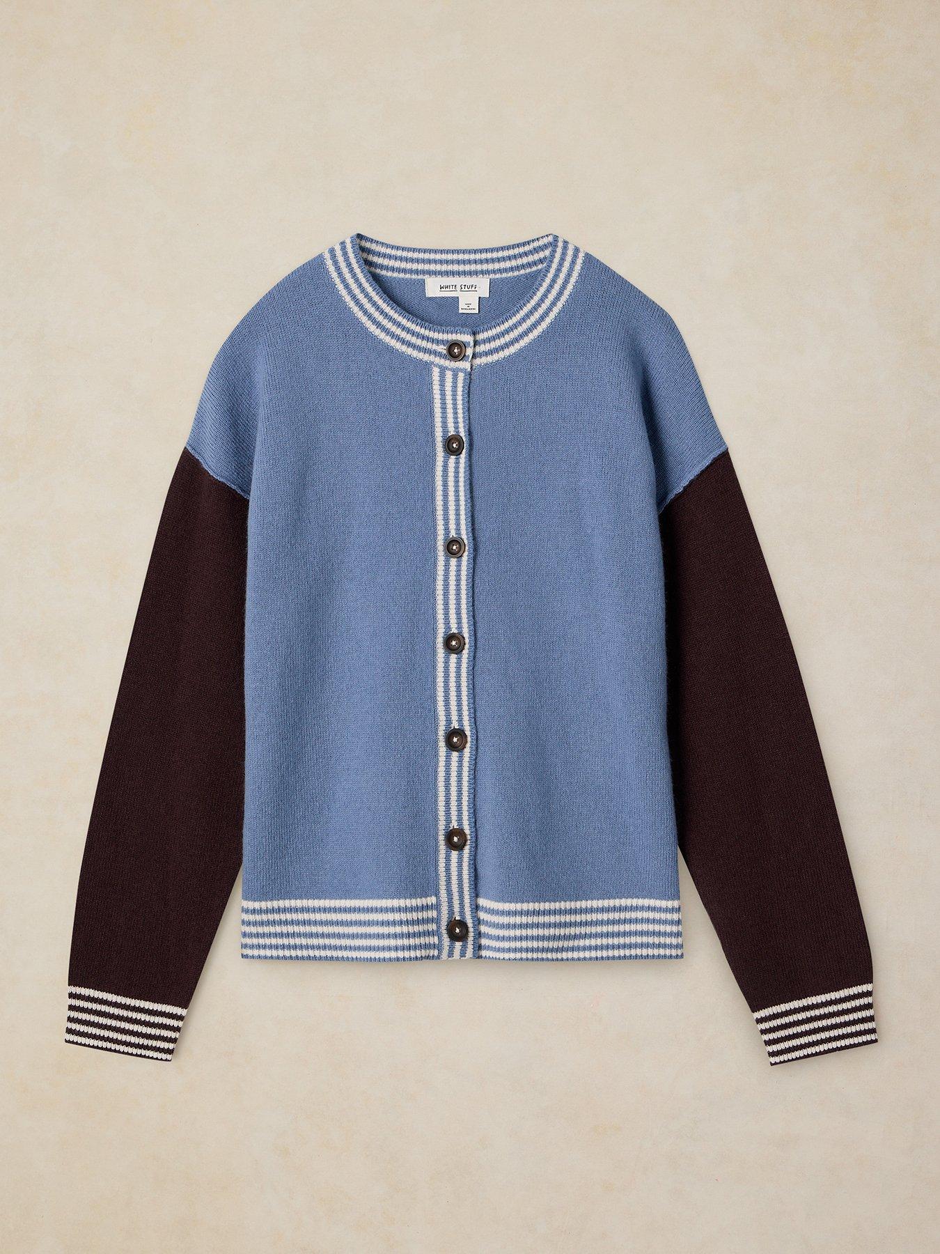 Image 5 of 5 of White Stuff Womens Sansa Colour Block Button-Through Cardigan - Blue
