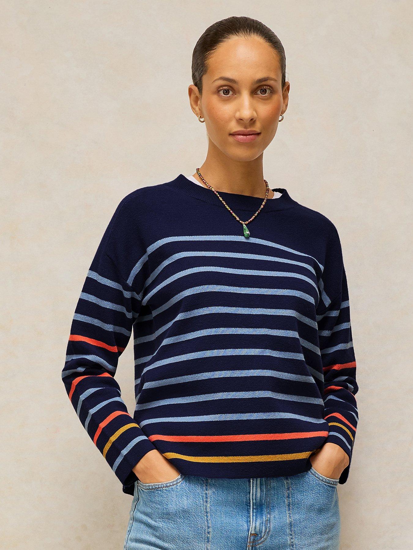 Image 1 of 5 of White Stuff Womens Carla Striped Crew Neck Jumper - Blue