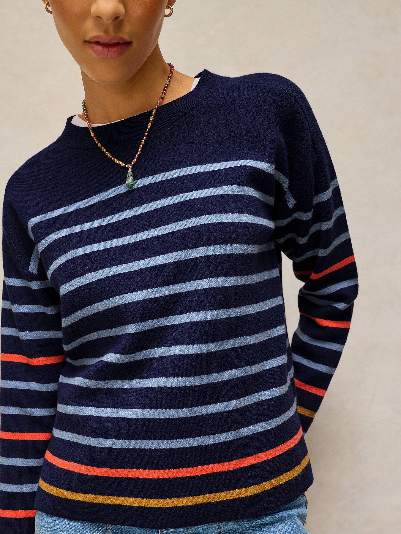 Image 4 of 5 of White Stuff Womens Carla Striped Crew Neck Jumper - Blue
