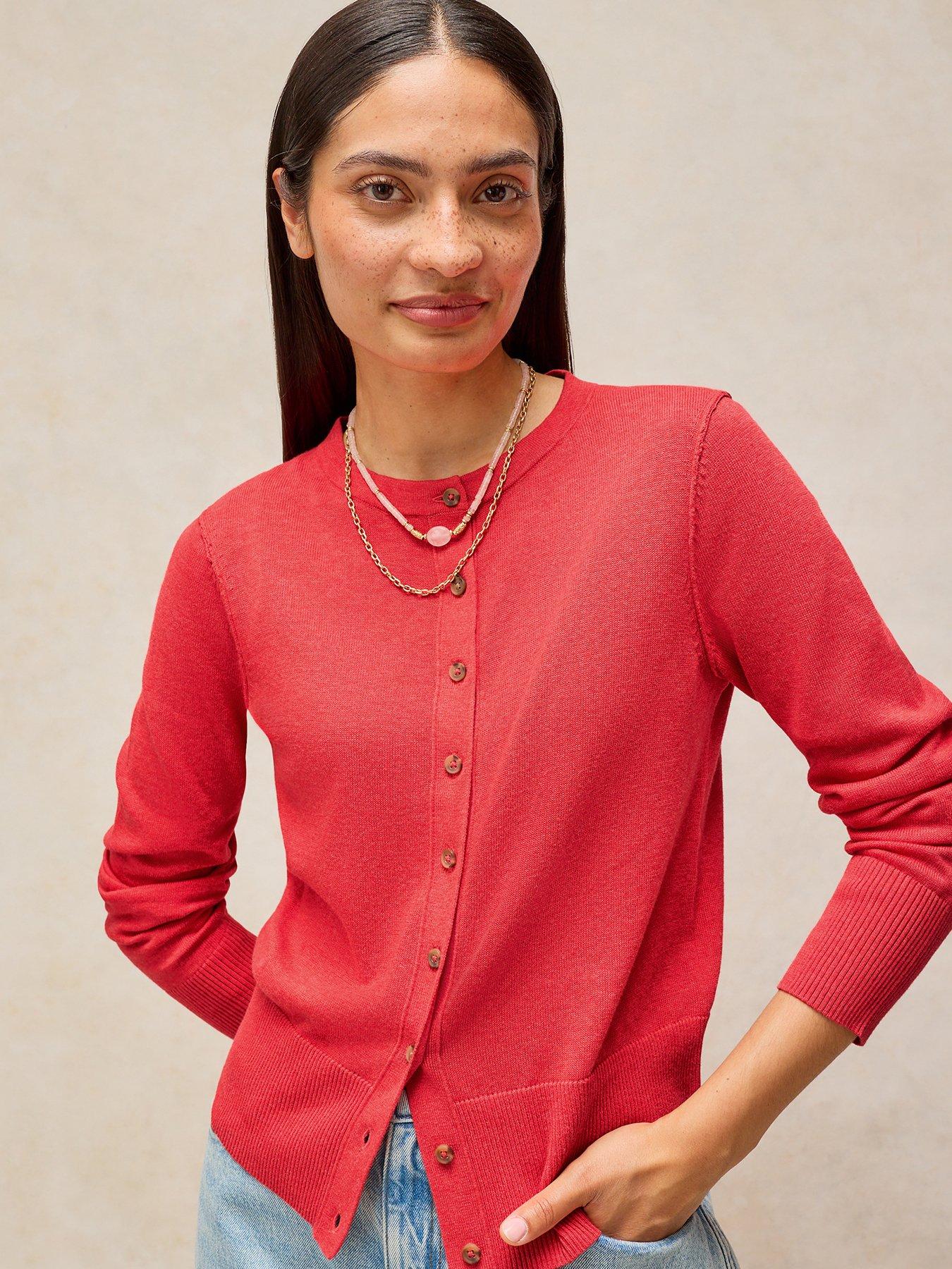 White Stuff Lois Crew Neck Cardigan - Red