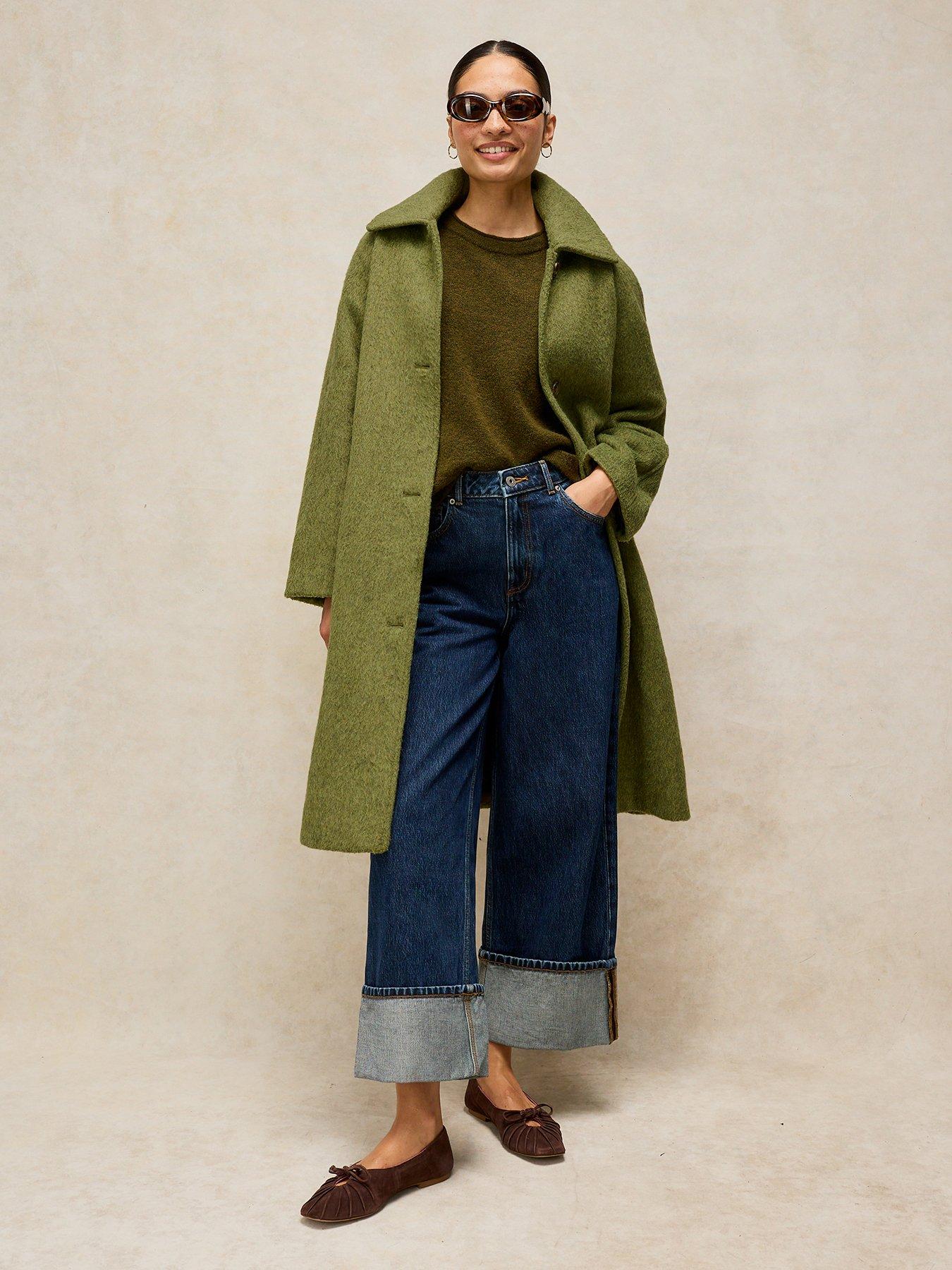 White Stuff Kelsey Wool Blend Longline Coat - Green