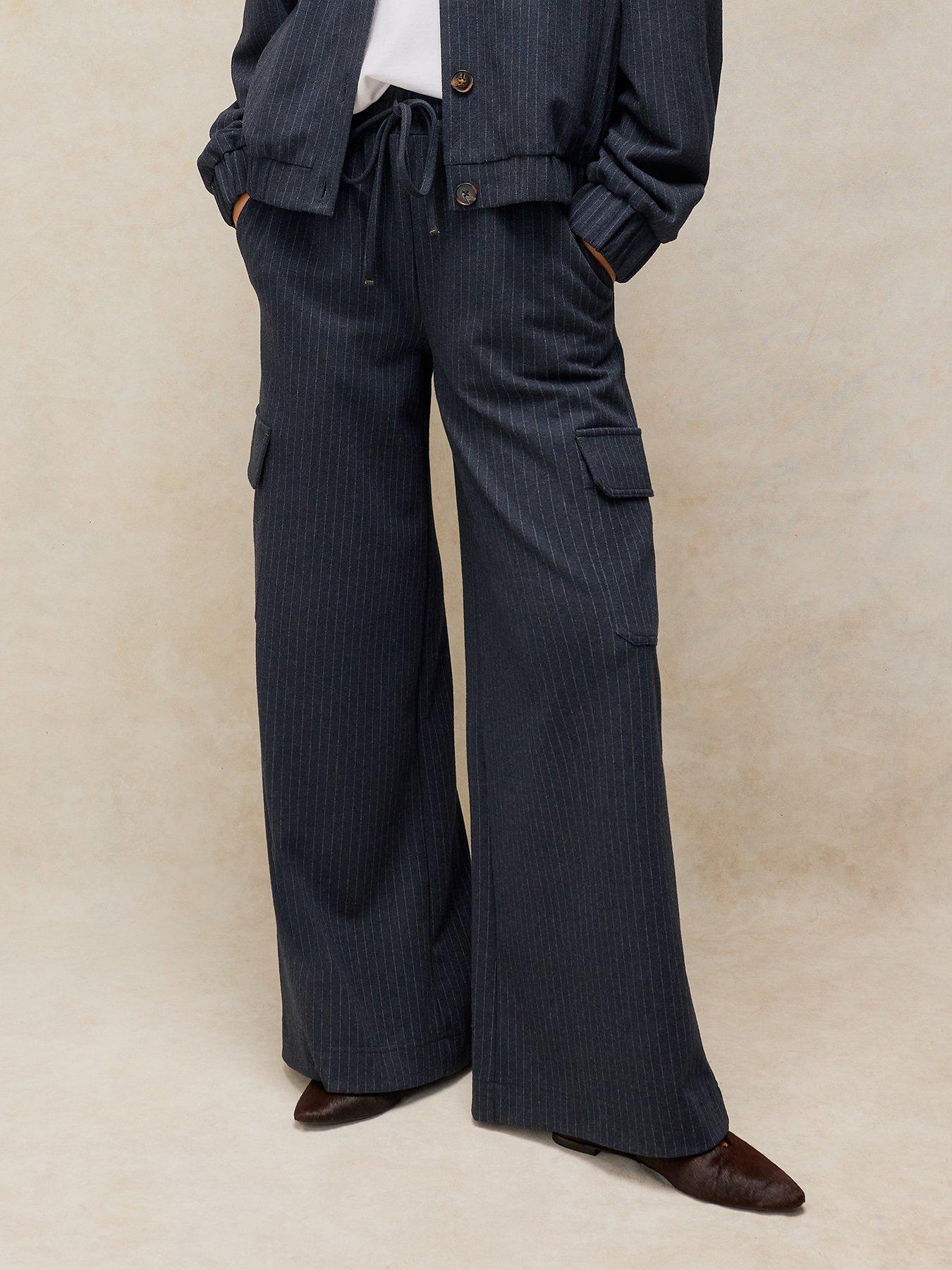 Image 1 of 6 of White Stuff Teagan Stripe Wide Leg Trousers - Blue
