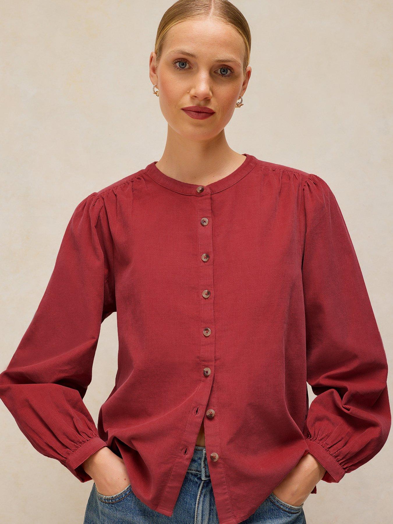 Image 1 of 6 of White Stuff Lana Baby Cord Button Front Blouse - Red
