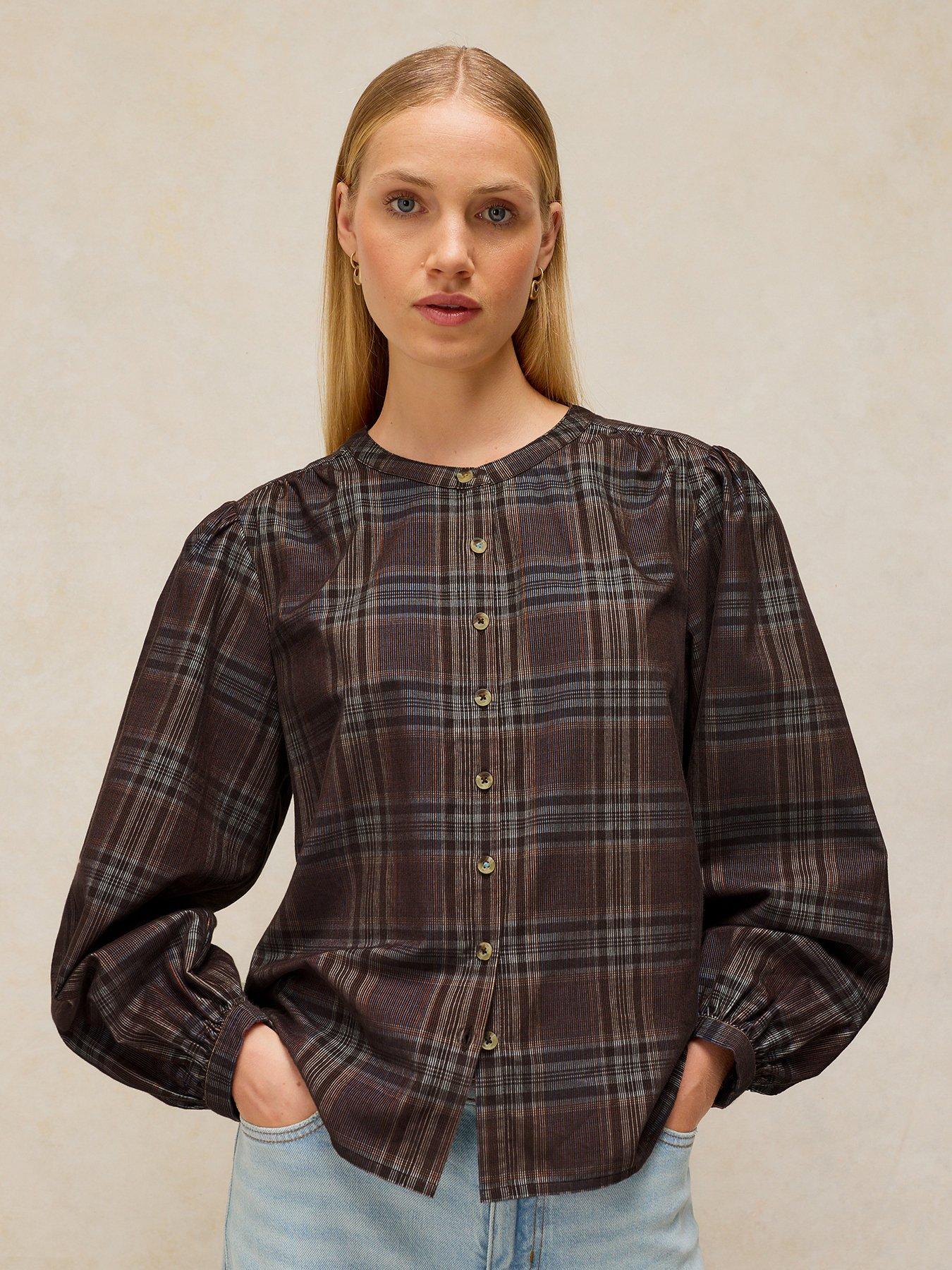 White Stuff Lana Check Cord Top - Brown