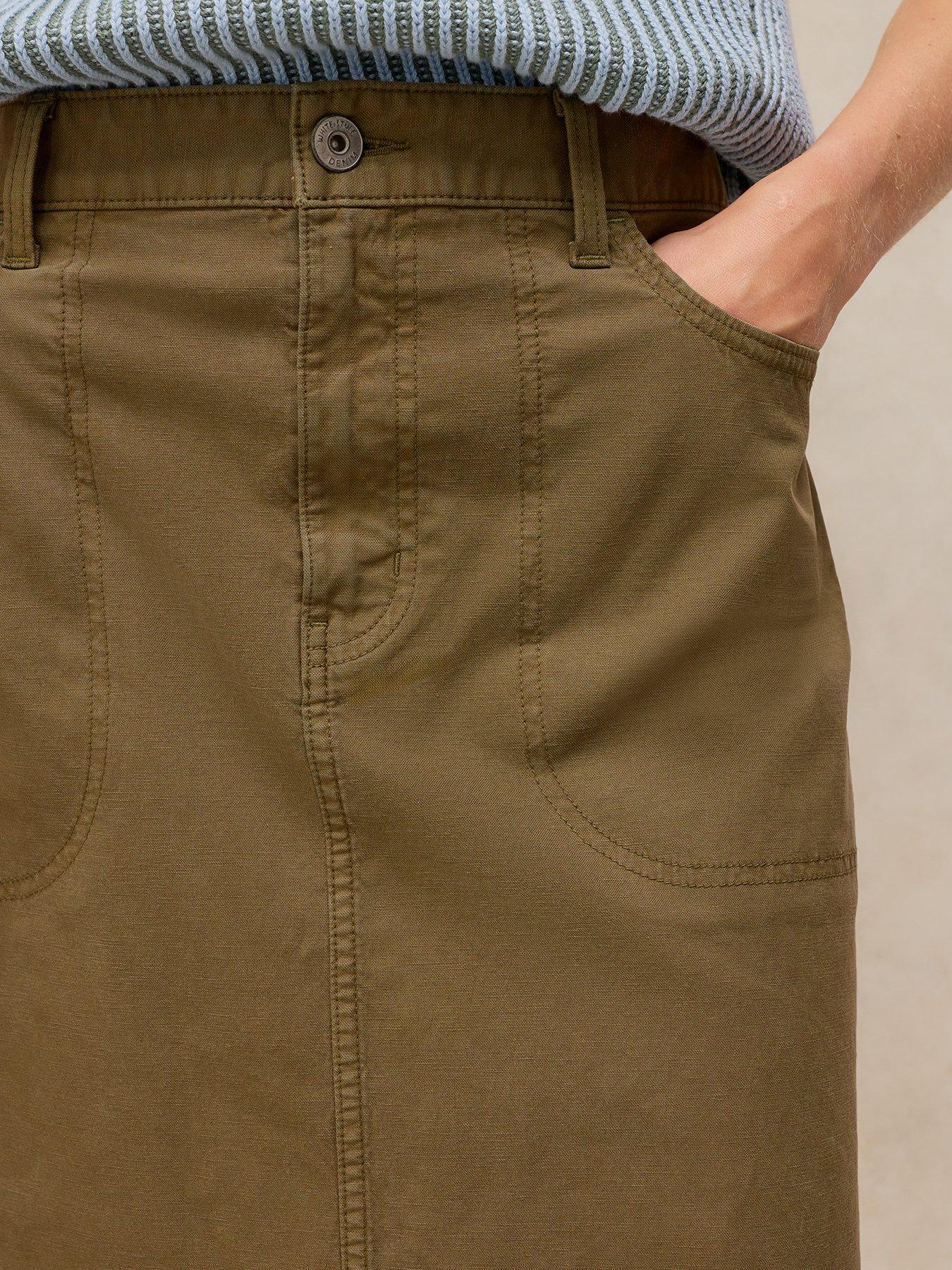 Image 4 of 6 of White Stuff Tia Chino Midi Skirt - Green
